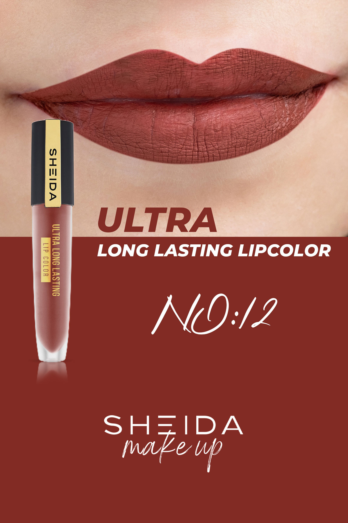 Sheida Long Lasting Uzun Süre Kalıcı Mat Likit Ruj - Yoğun Pigment & E Vitaminli Formül - No12
