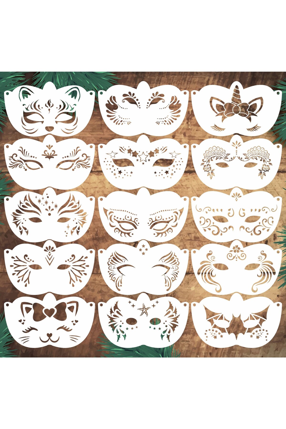 STENCİLTASARIM Stencil Tasarım 15 Adet SL086 Yüz Boyama Maskeleri SET32 Pasta, Ahşap, Yüz Boyama Şablonu