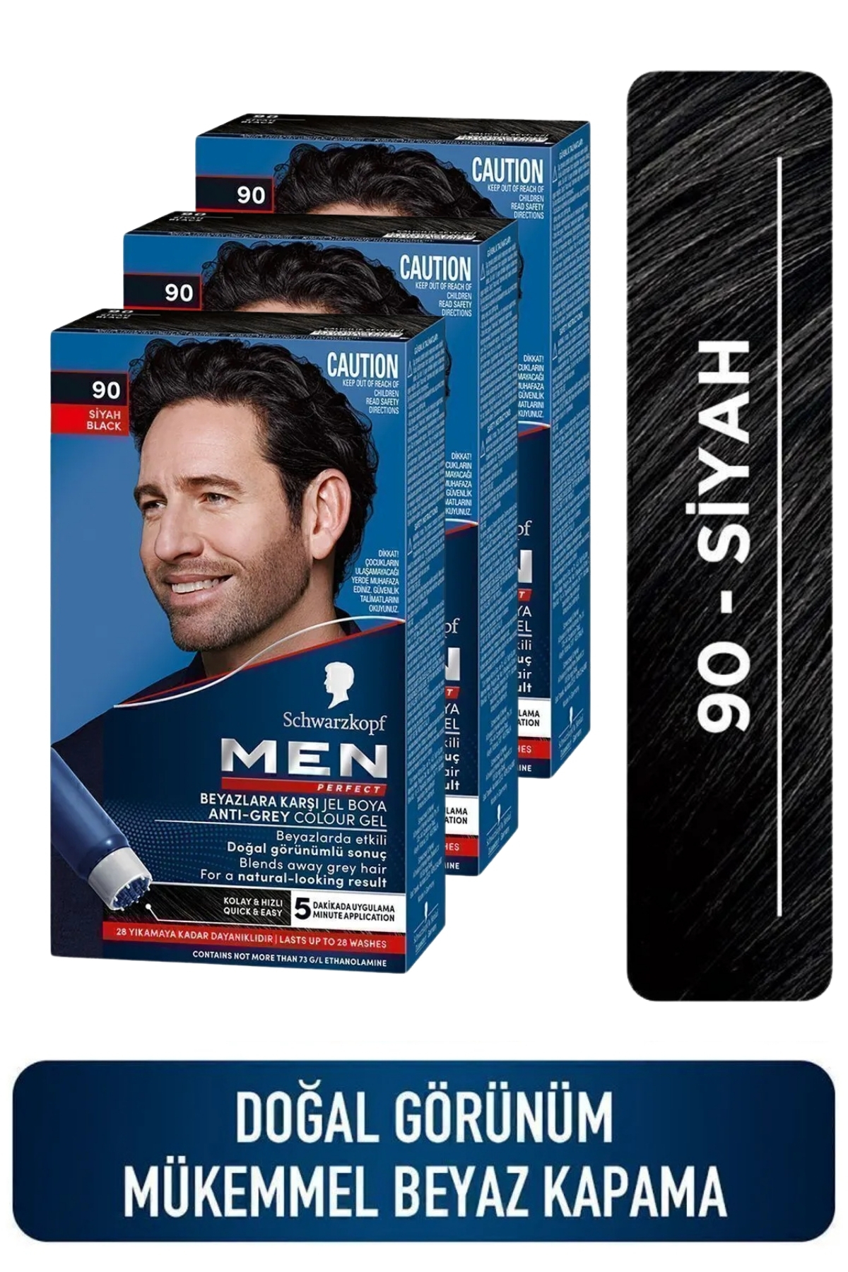 Men Perfect Schwarzkopf Men Perfect Saç Boyası 90- Siyah-Kolay ve Hızlı Beyaz Kapama - 3 Adet