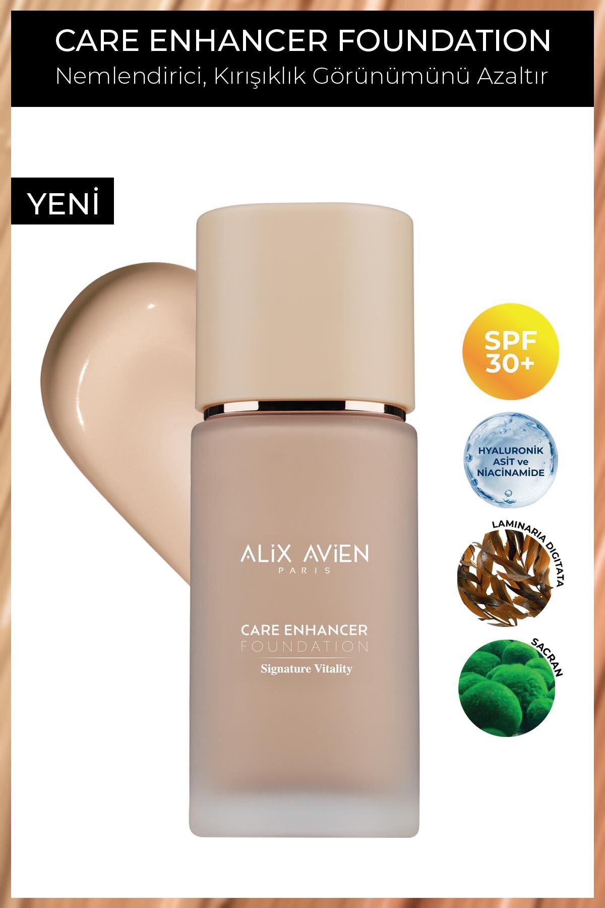 Alix Avien Kırışıklık Karşıtı Nemlendirici SPF30 Parlak Bitişli Fondöten - Care Enhancer 802 Sandy Rose