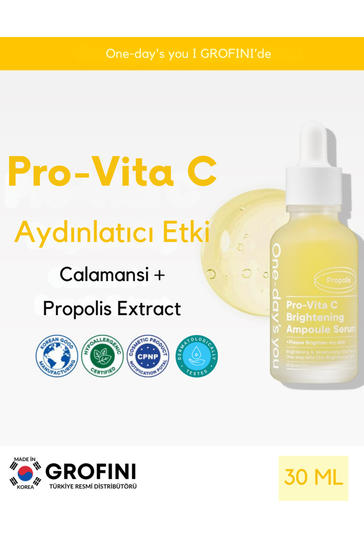 ONE DAYS YOU One-Day's You Pro-Vita C Aydınlatıcı Ampul Serum - Calamansi ve Propolis Ekstraktlı Cilt Parlaklığı