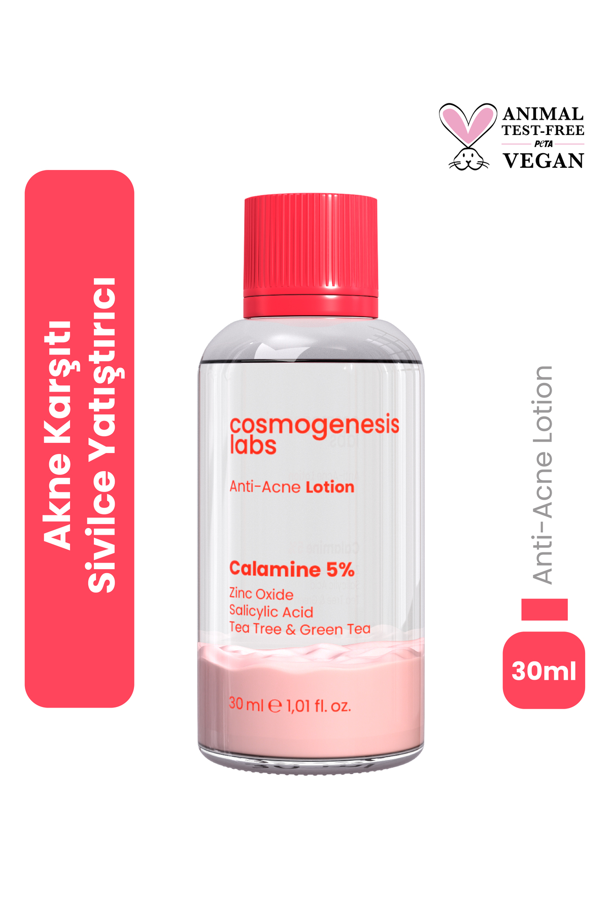 Cosmogenesis Labs Akne Önleyici Kurutucu Losyon 30ml – Yatıştırıcı Siyah Nokta Azaltıcı Vegan (%5 KALAMİN - YEŞİL ÇAY)