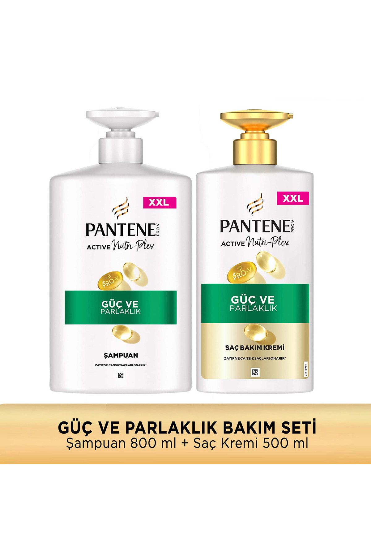 Pantene Güç ve Parlaklık Şampuan 800ml + Saç Kremi 500ml MEGA BOY