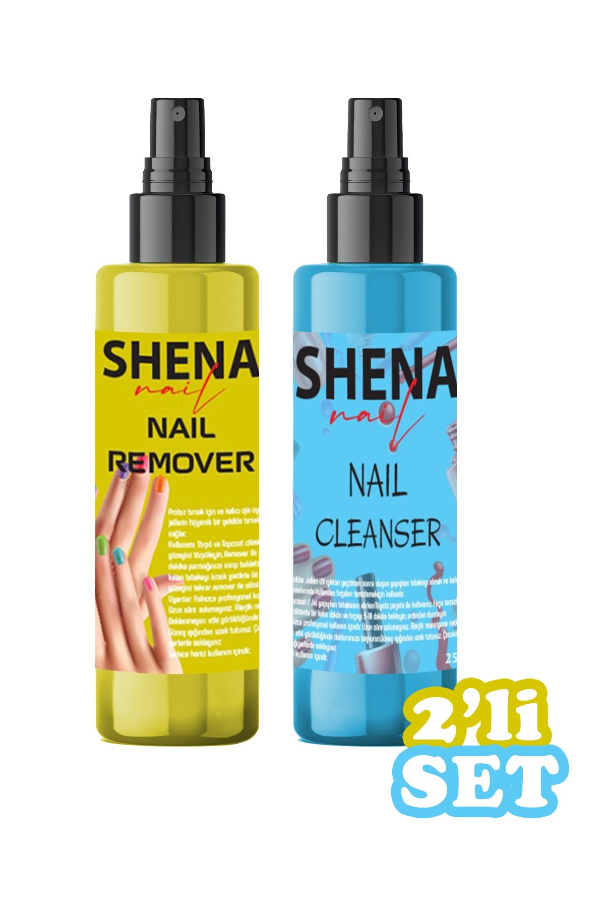 Shena Kalıcı Oje Protez Tırnak Cleanser 250 ml Remover 250 ml 2li Set - Yapışkanlık Temizleme & Çıkarıcı