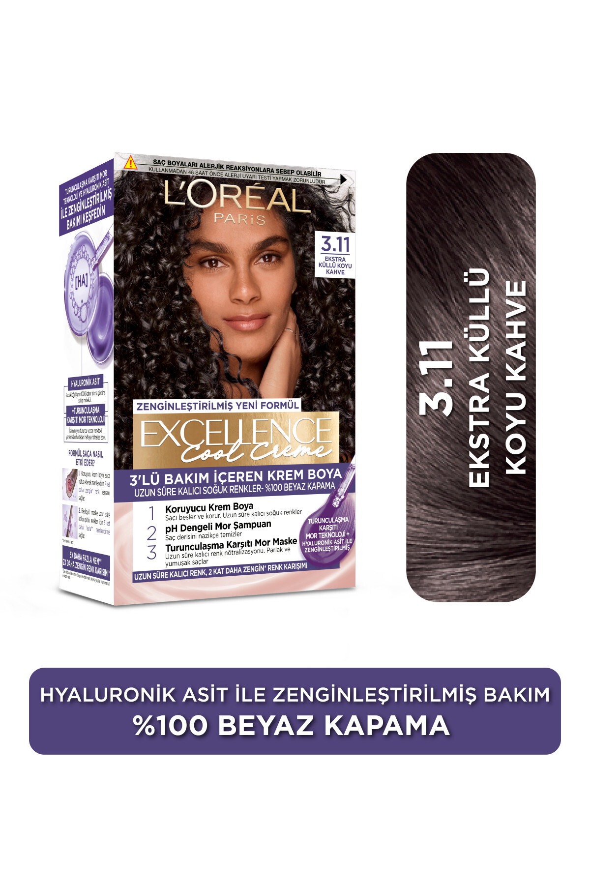 L'Oreal Paris Excellence Cool Creme Saç Boyası – 3.11 Ekstra Küllü Koyu Kahve