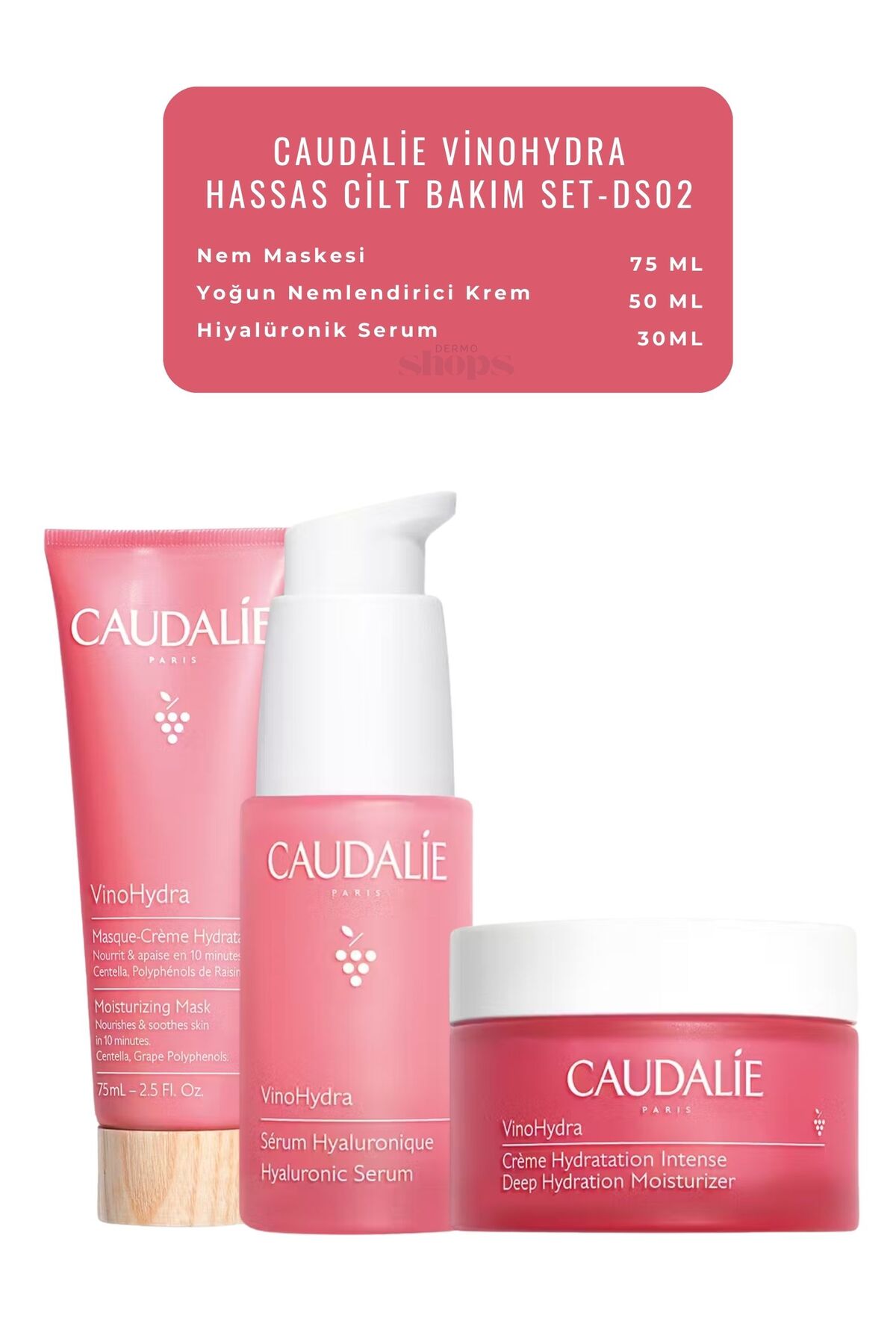 Caudalie Vinohydra Nemlendirici Bakım Seti | SERUM - Krem - Maske Orijinal Boy DS-002