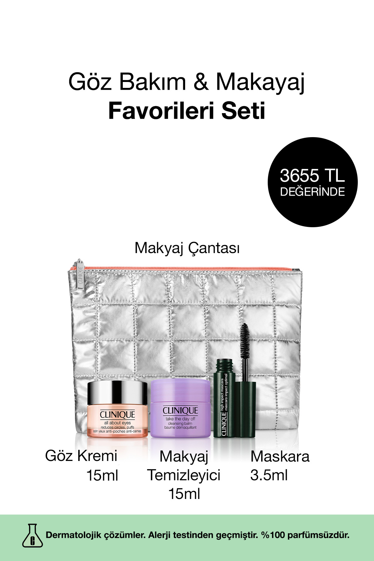 Clinique Göz Bakım & Makyaj Favorileri Seti - Göz kremi 15ml, Balm 15ml, Maskara 3.5ml, Çanta