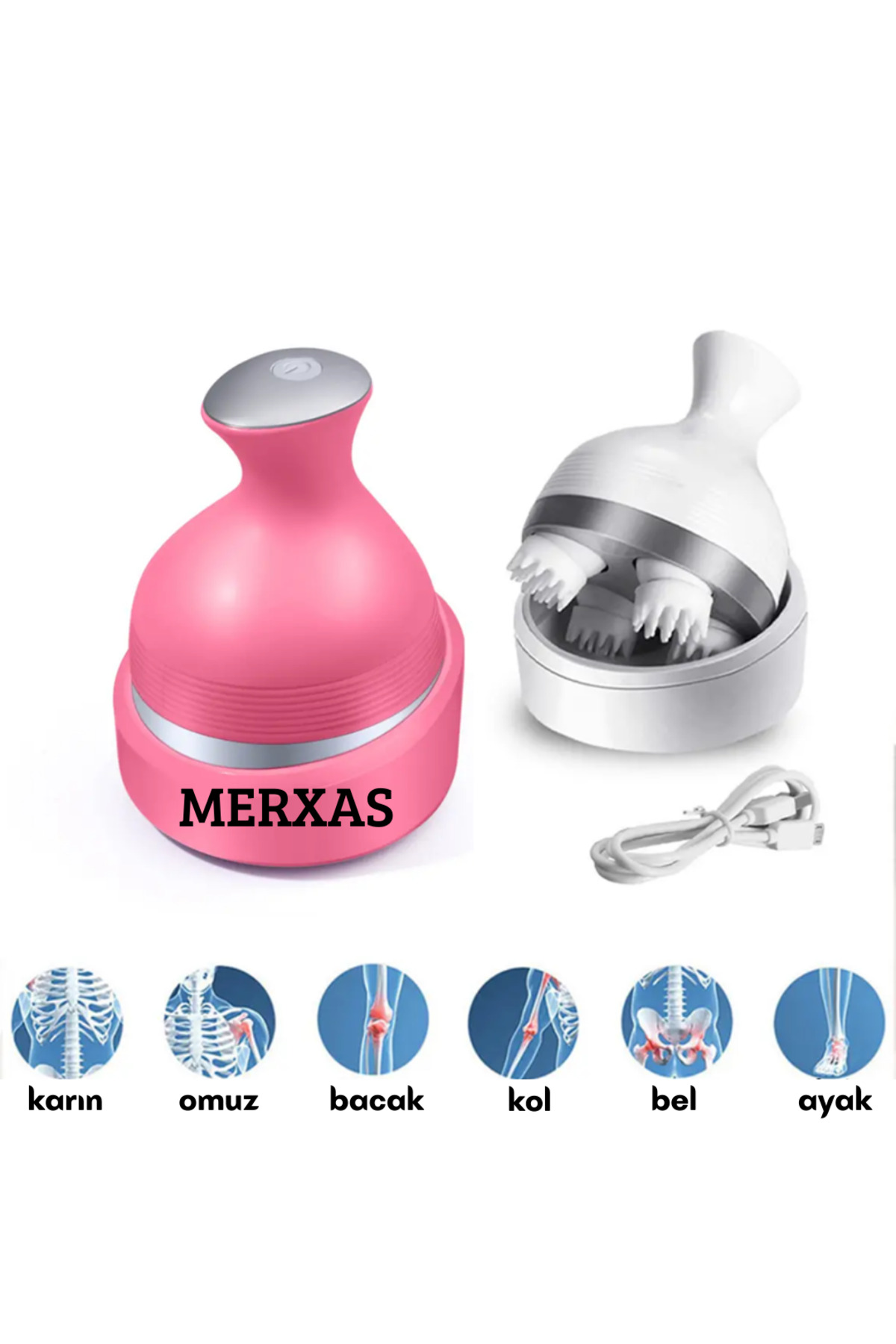 Merxas Pembe KK-11 Rahatlatıcı Saç Derisi Masaj Aleti Baş ve Vücut Masaj Cihazı Anti-Stres