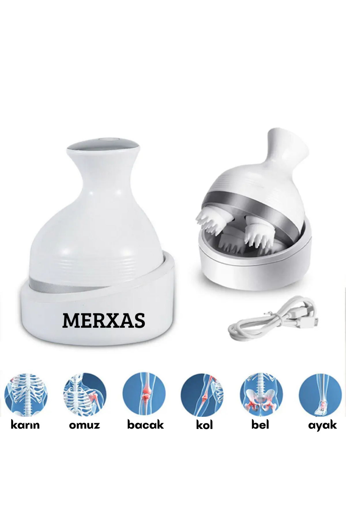 Merxas Beyaz KK-11 Rahatlatıcı Saç Derisi Masaj Aleti Baş ve Vücut Masaj Cihazı Anti-Stres