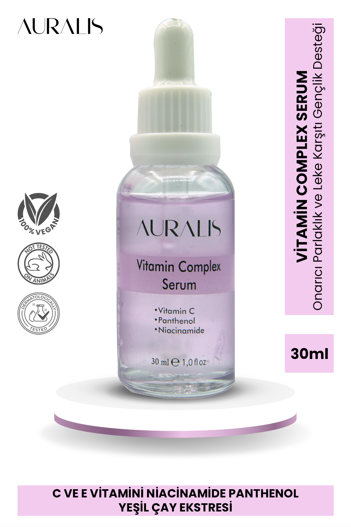 Auralis Vitamin Complex Serum Onarıcı Parlaklık ve Leke Karşıtı Cilt Bakım Serumu 30 ml