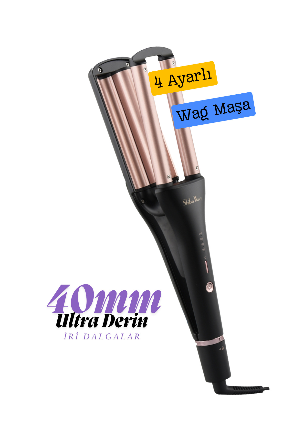 Shibowavy Wag Maşa 4 Ayarlı Siyah Renk ULTRA DERİN İri Dalgalar (32MM/34MM/37MM/40MM AYARLANABİLİR ÖZELLİKLİ)