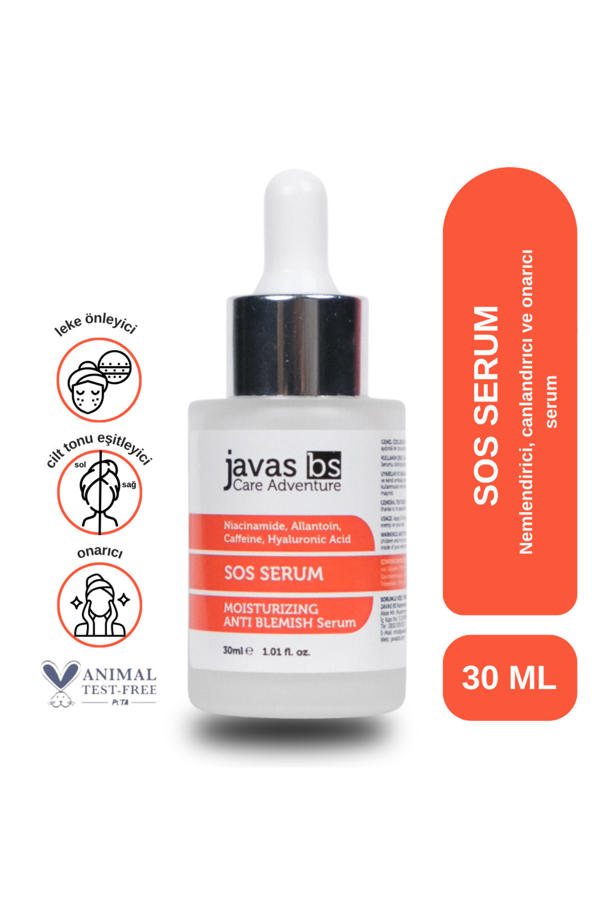 javas bs Nemlendirici Canlandırıcı Leke Karşıtı Cilt Serumu Hyaluronic Acid & Peptide Sos Serum