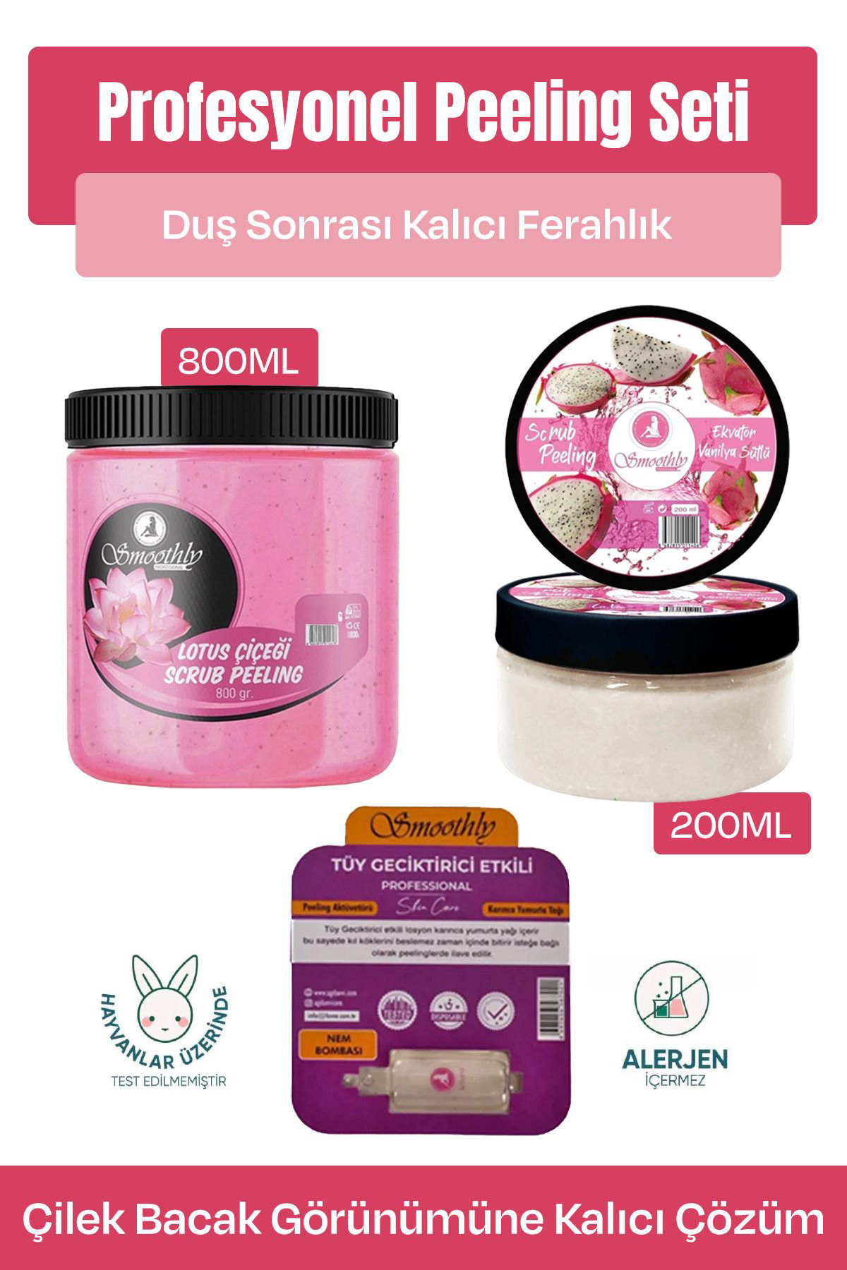 Smoothly Epilasyon Sonrası Vücut Ve Batık Peelingi Lotus Çiçeği 800gr & Ekvator Sütlü 200gr.