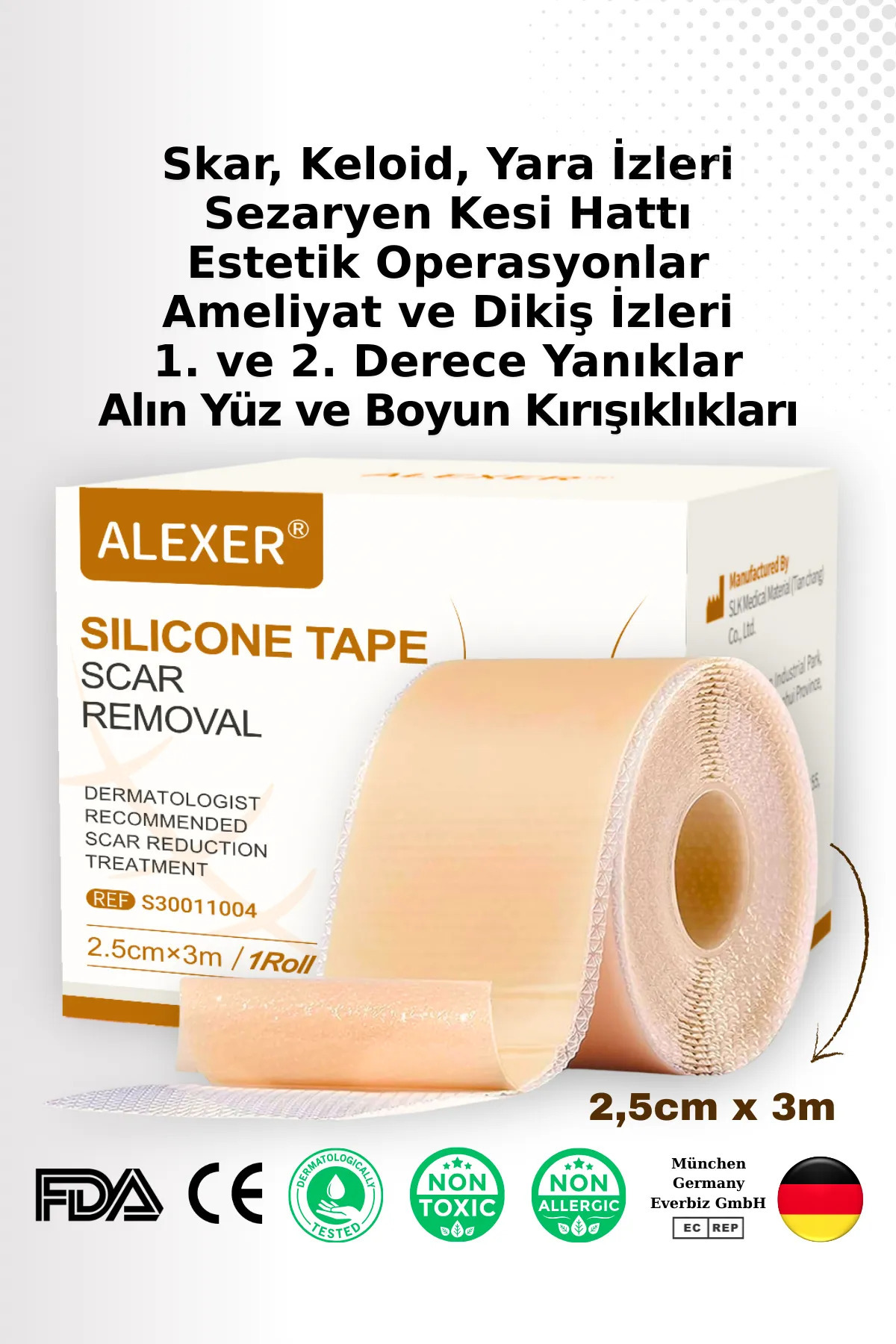 Alexer Soft Silikon Bant Estetik Keloid Yanık Sezaryen Dikiş Ameliyat Izi Giderici 2,5cm X 3m