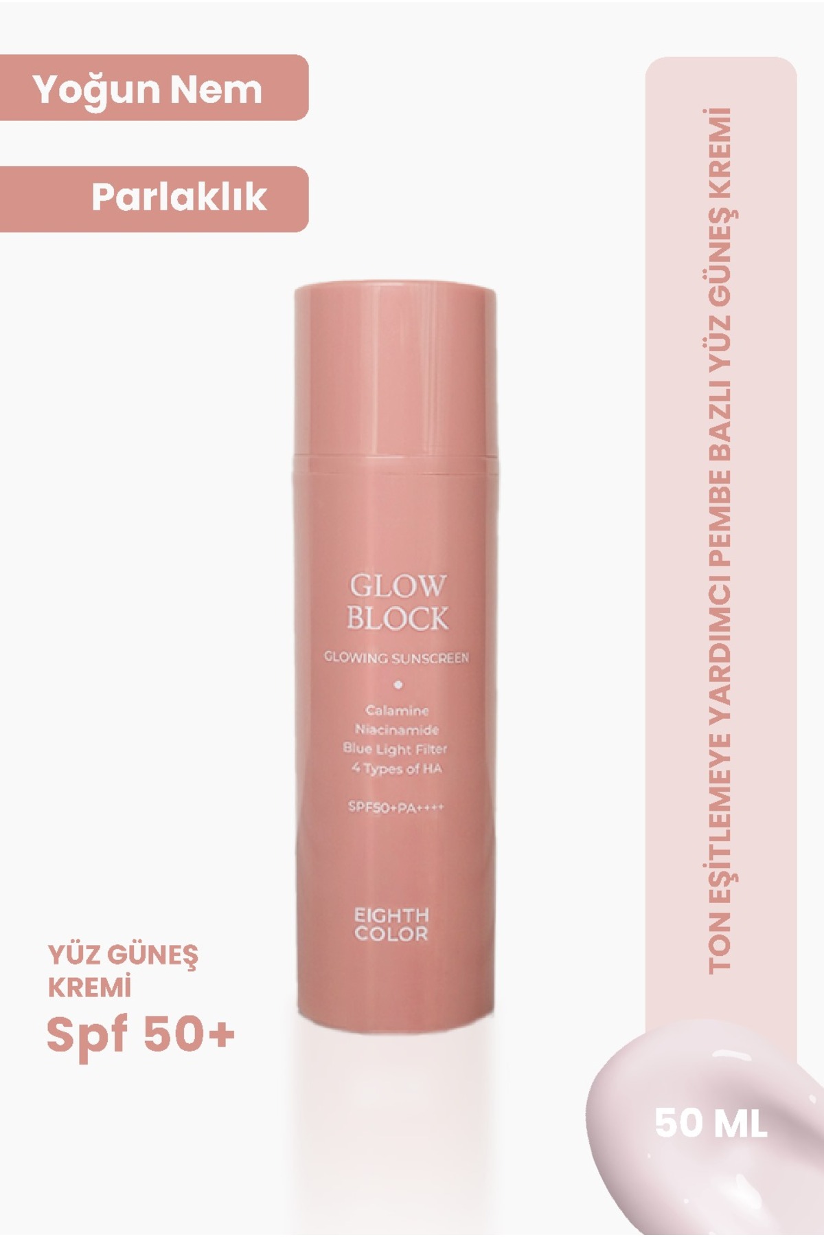 EIGHTH COLOR Glow Block Ton Eşitlemeye Yardımcı Pembe Bazlı Yüz Güneş Kremi