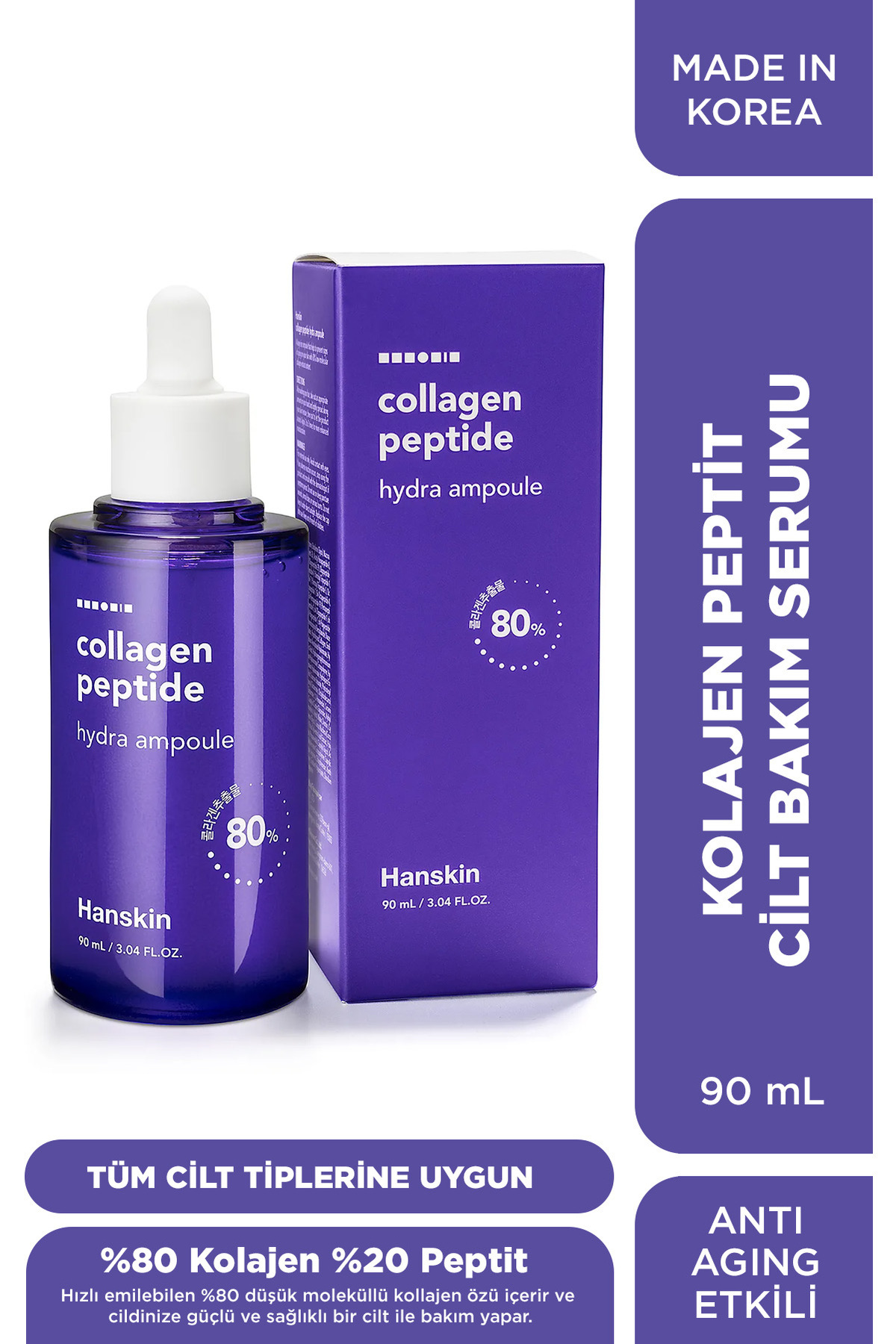 Hanskin Collagen Peptide Hydra Ampul-yüz Serumu %80 Kolajen Ve 20 Çeşit Peptit/yaşlanma Karşıtı 90ml
