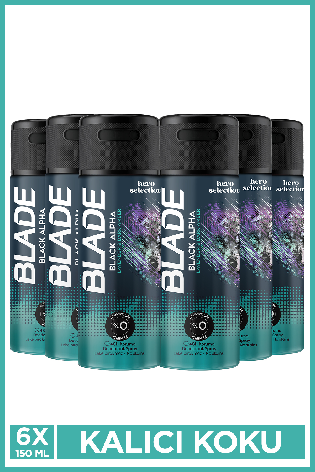Blade Hero Selection Serisi Black Alpha Erkek Alüminyumsuz Deodorant 6x150 Ml Hızlı Kurur, Leke Bırakmaz