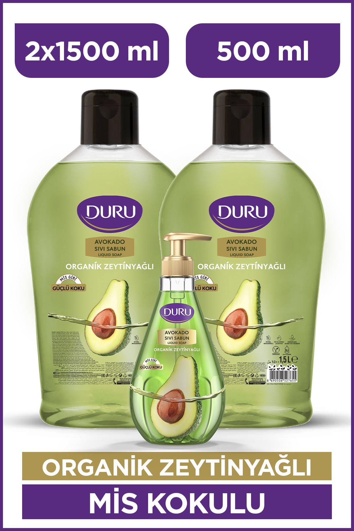 Duru Organik Zeytinyağlı Sıvı Sabun Avokado 1,5 1,5 500ml