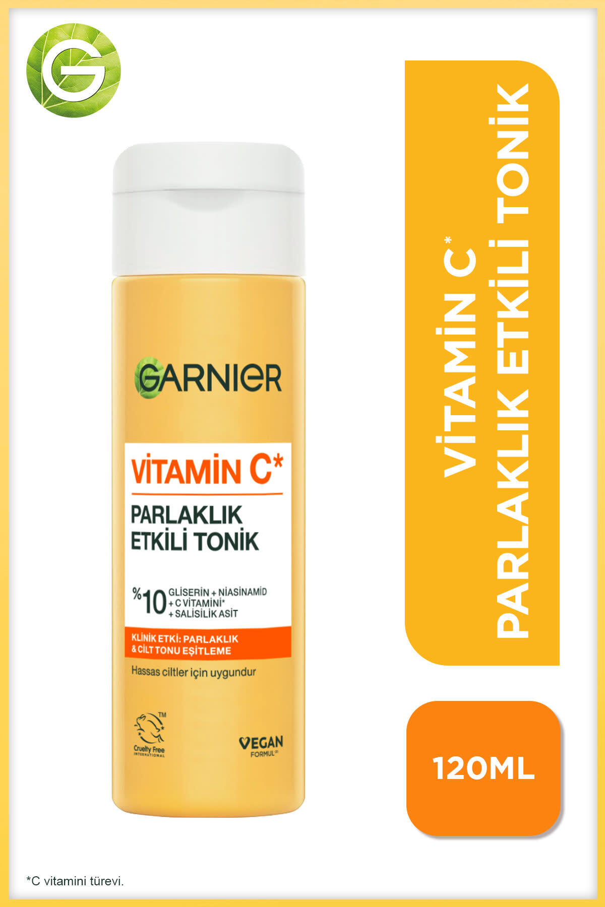 Garnier Vitamin C Parlaklık Etkili Canlandırıcı Tonik Gliserin, Niasinamid, Salisilik Asit 120 ML