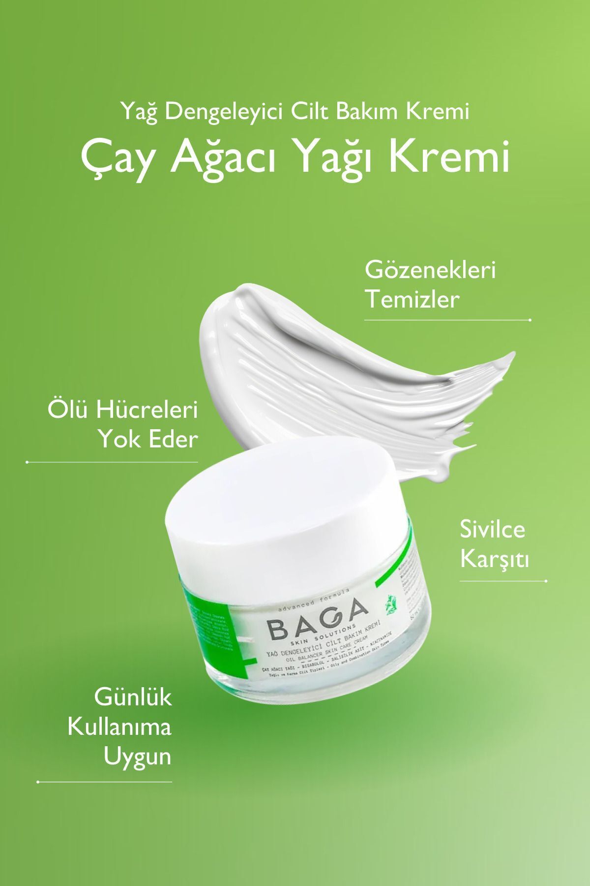 Baga Yağ Dengeleyici Ergenlik Sivilcelerine Karşı Etkili Çay Ağacı Yağı Kremi