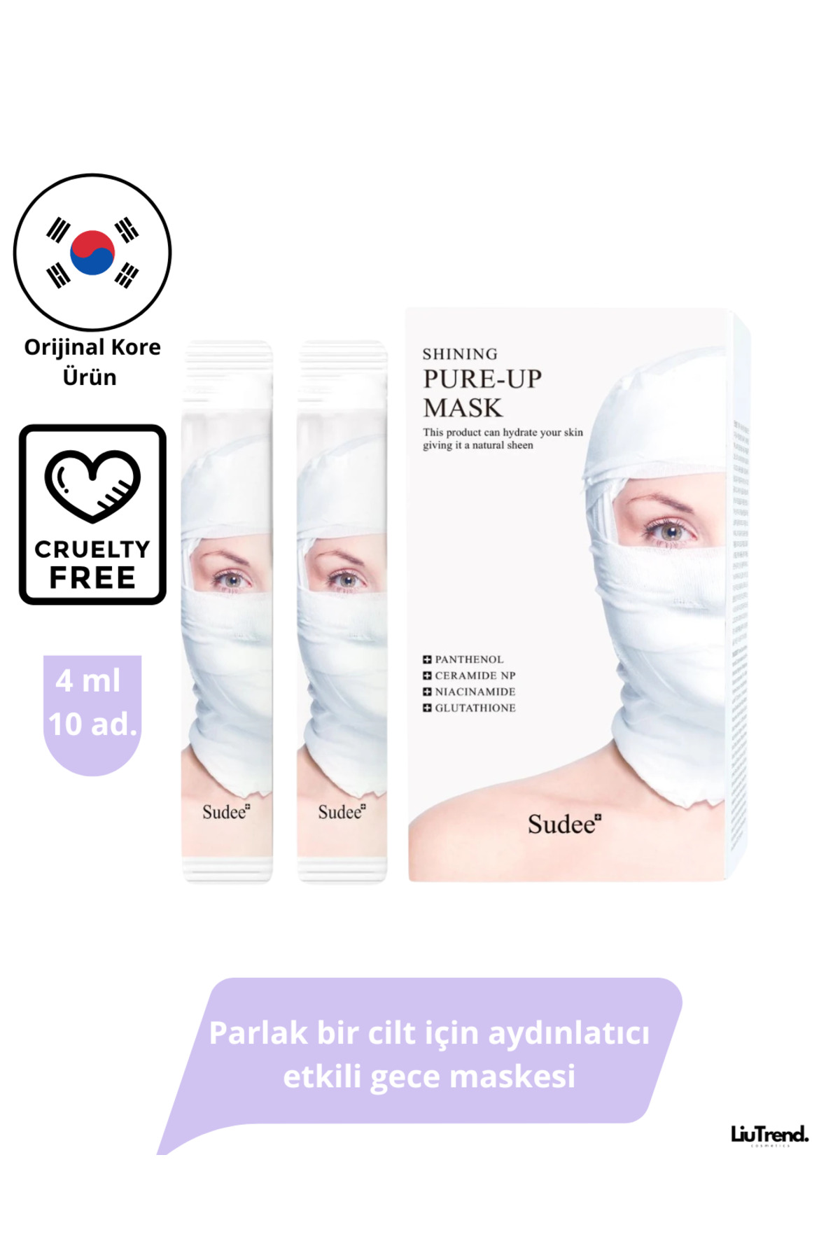 Sudee Shining Pure-up Mask (4ml * 10 adet) Parlak bir cilt için aydınlatıcı etkili gece maskesi