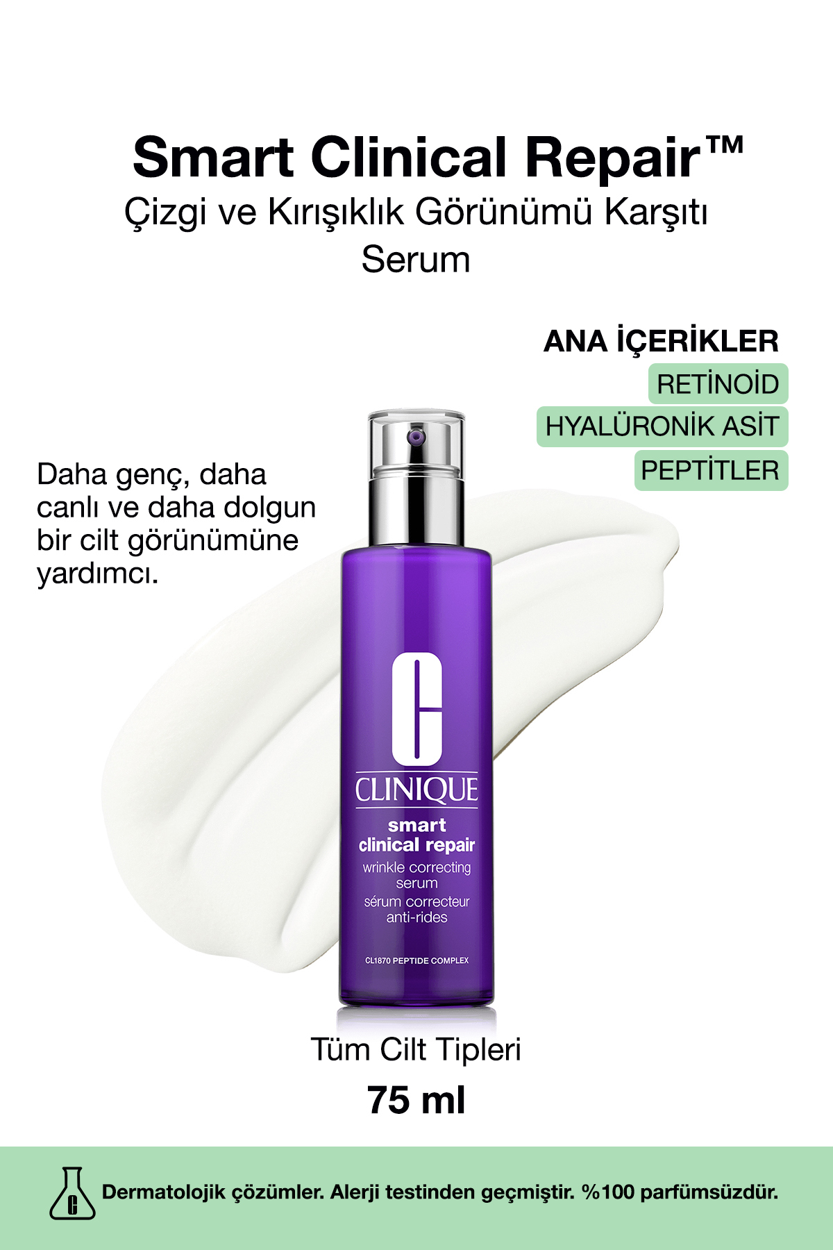 Clinique Smart Clinical Repair™ Çizgi Ve Kırışıklık Görünümü Karşıtı Serum 75ml | Retinoid, Hyalüronik Asit