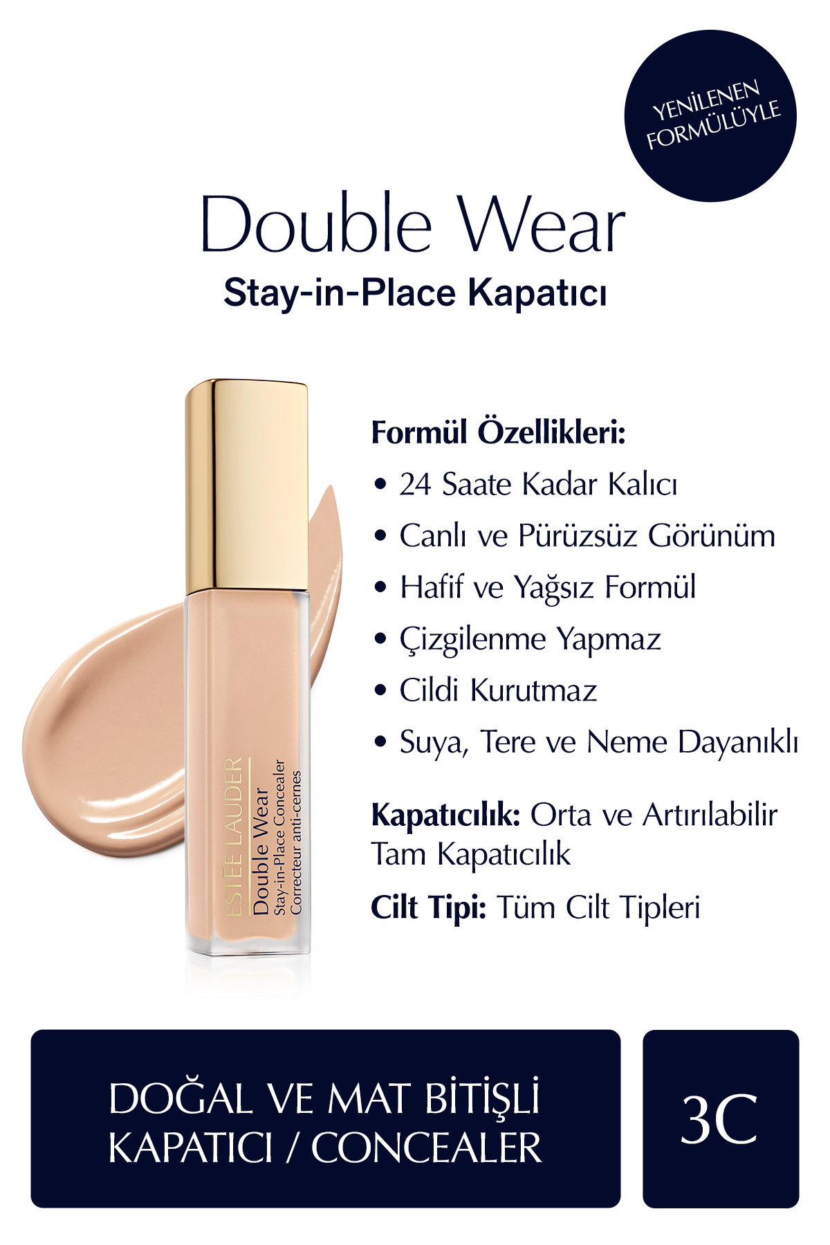Estee Lauder Kapatıcı - Double Wear Stay-in-place Concealer - Renk: 3c Medium (COOL) 12ml