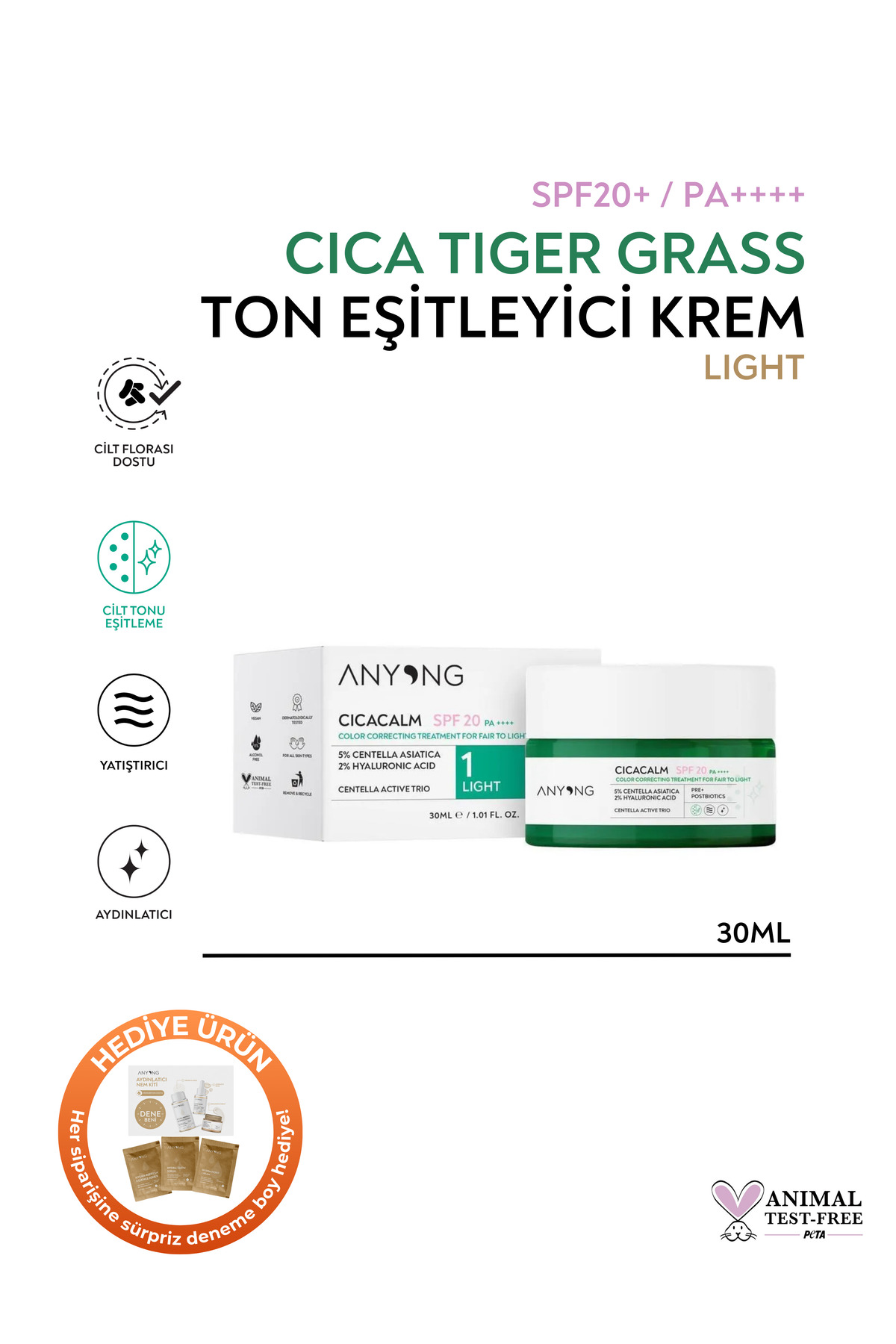Anyong Cica Tiger Grass Ton Eşitleyici Ve Kızarıklık Karşıtı Krem Light 20 Spf 30 ml Açık Cilt Tonları