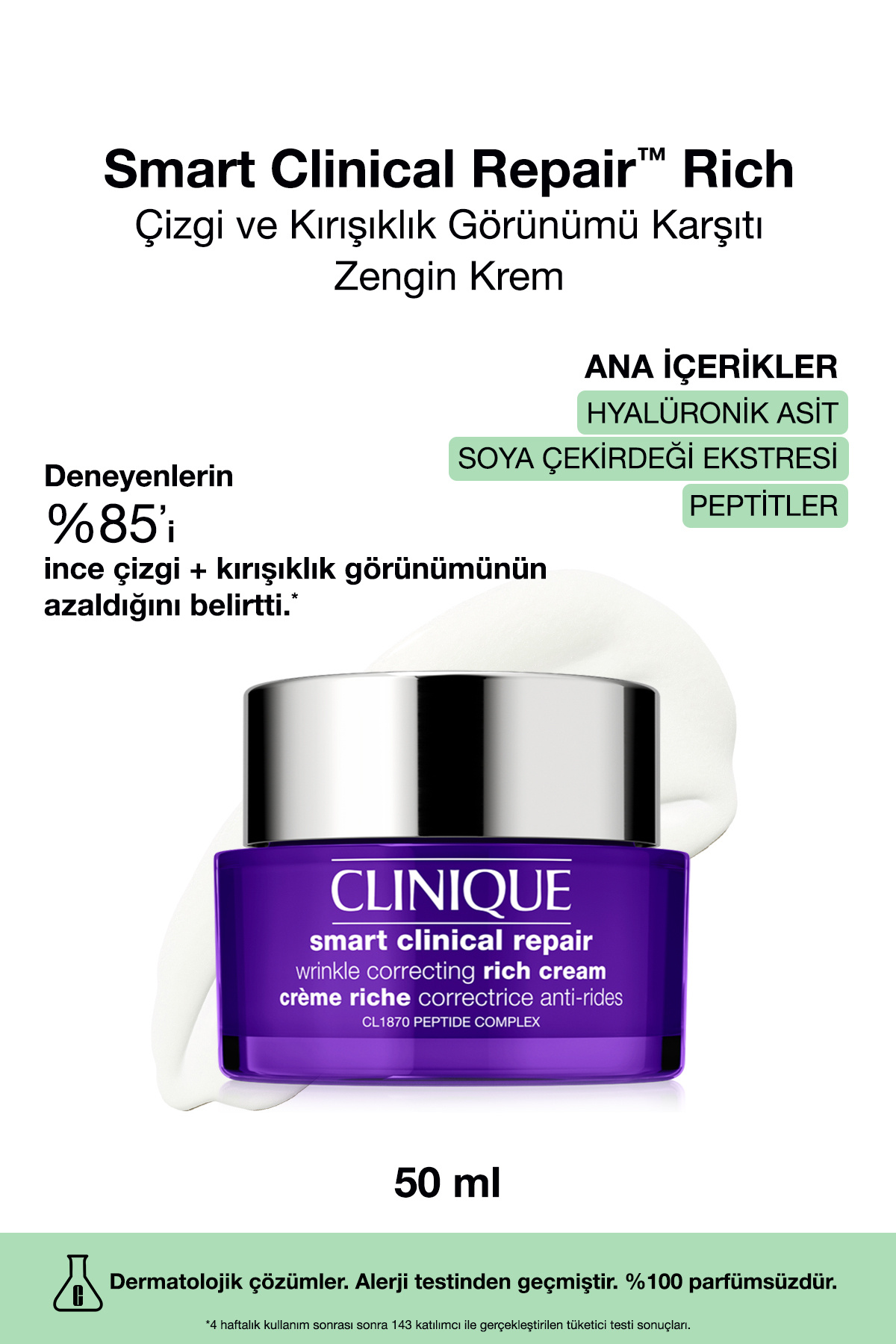 Clinique Smart Clinical Repair™ Rich - Çizgi ve Kırışıklık Görünümü Karşıtı Zengin Krem 50ml | Kuru Cilt Tipi