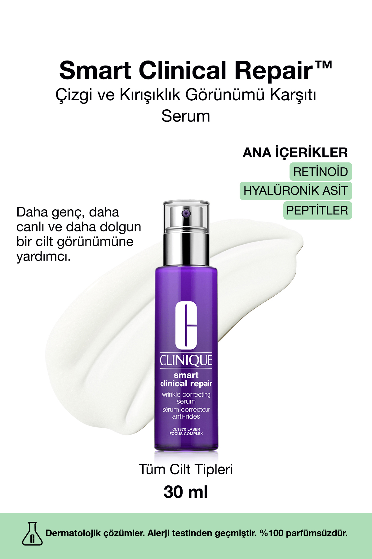 Clinique Smart Clinical Repair™ Çizgi Ve Kırışıklık Görünümü Karşıtı Serum 30ml | Retinoid, Hyalüronik Asit