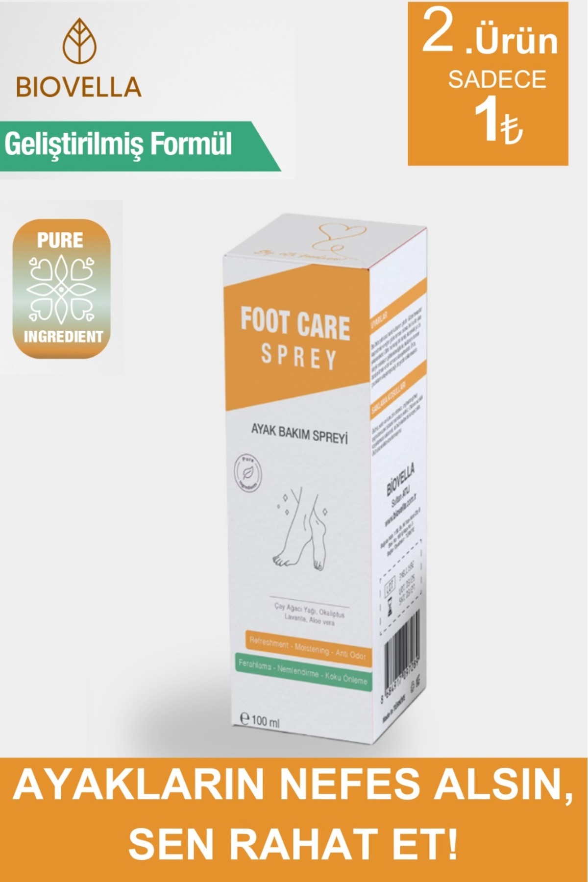 BİOVELLA Ayak Kokusu Giderici Terleme Önleyici Sprey Doğal Formülasyon 100 ml