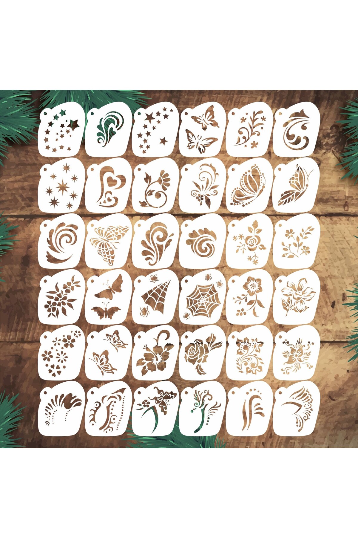STENCİLTASARIM Stencil Tasarım 36 Adet SL090 Yüz Boyama Maskeleri SET37 Pasta, Ahşap, Yüz Boyama Şablonu