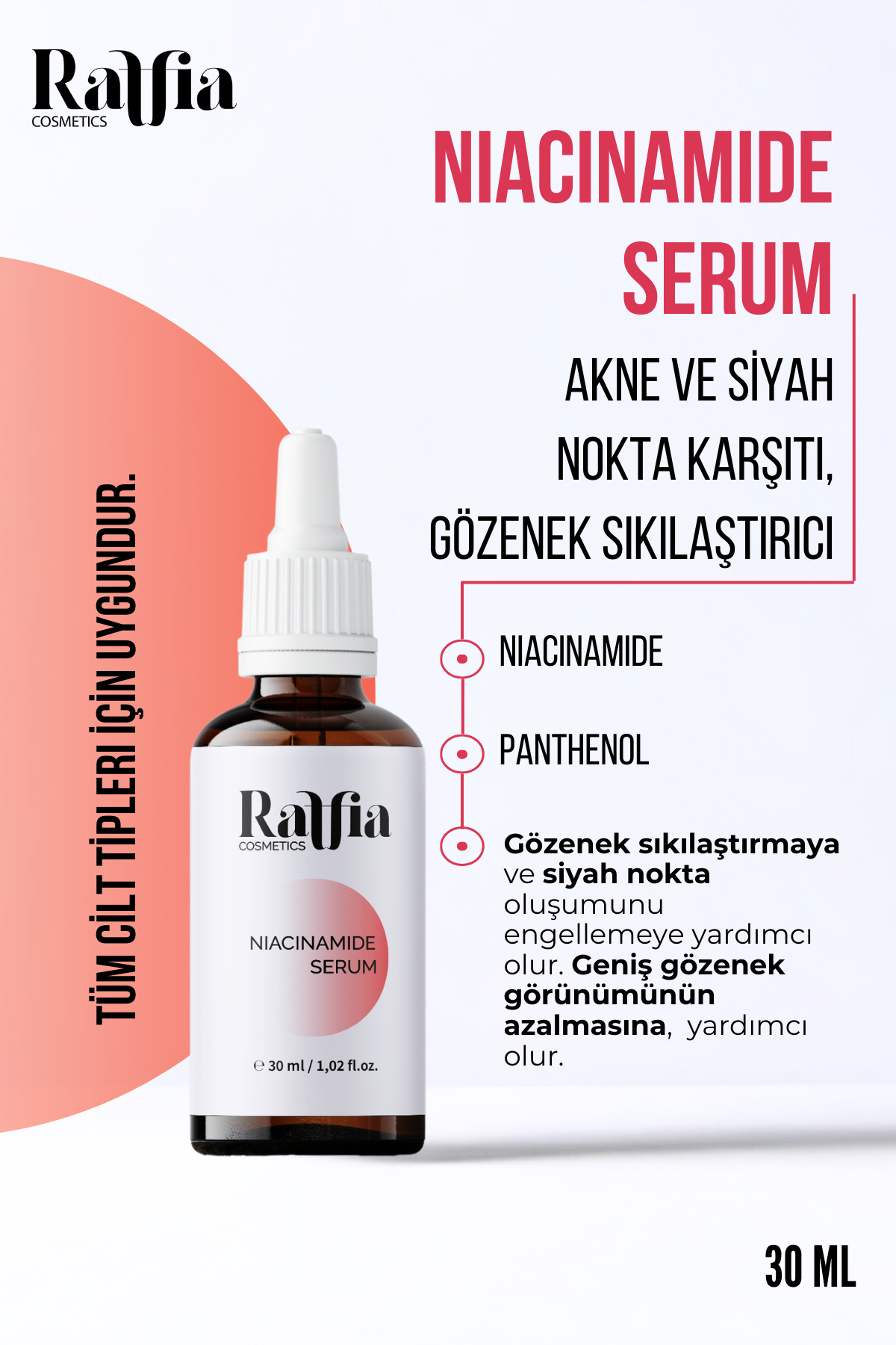 Raffia Cosmetics Niacinamide Serum 30ml Gözenek Sıkılaştırıcı, Aydınlatıcı ve Akne Karşıtı