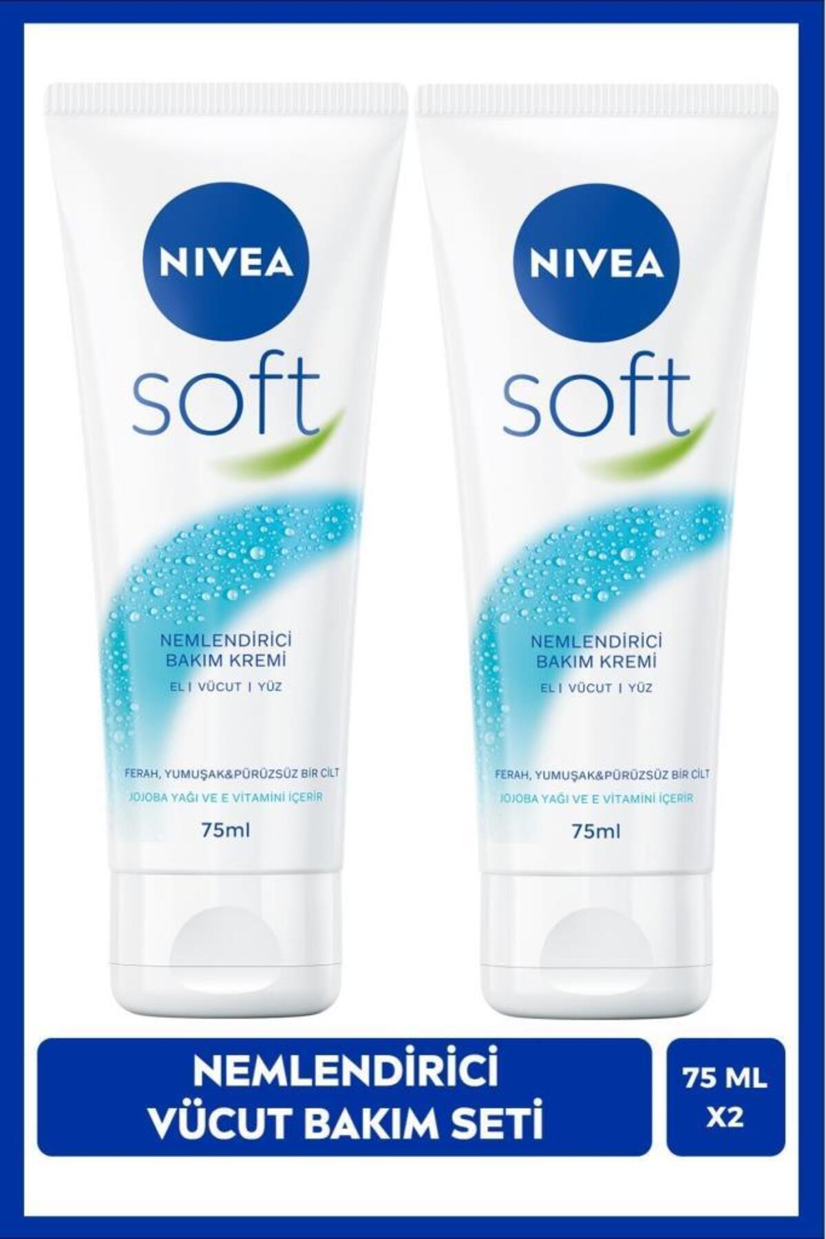 NIVEA Soft Nemlendirici Bakım Kremi 75 Ml, Jojoba Yağı,E Vitamini, El Yüz Vücut, Yumuşak Cilt Hissi,2 Adet