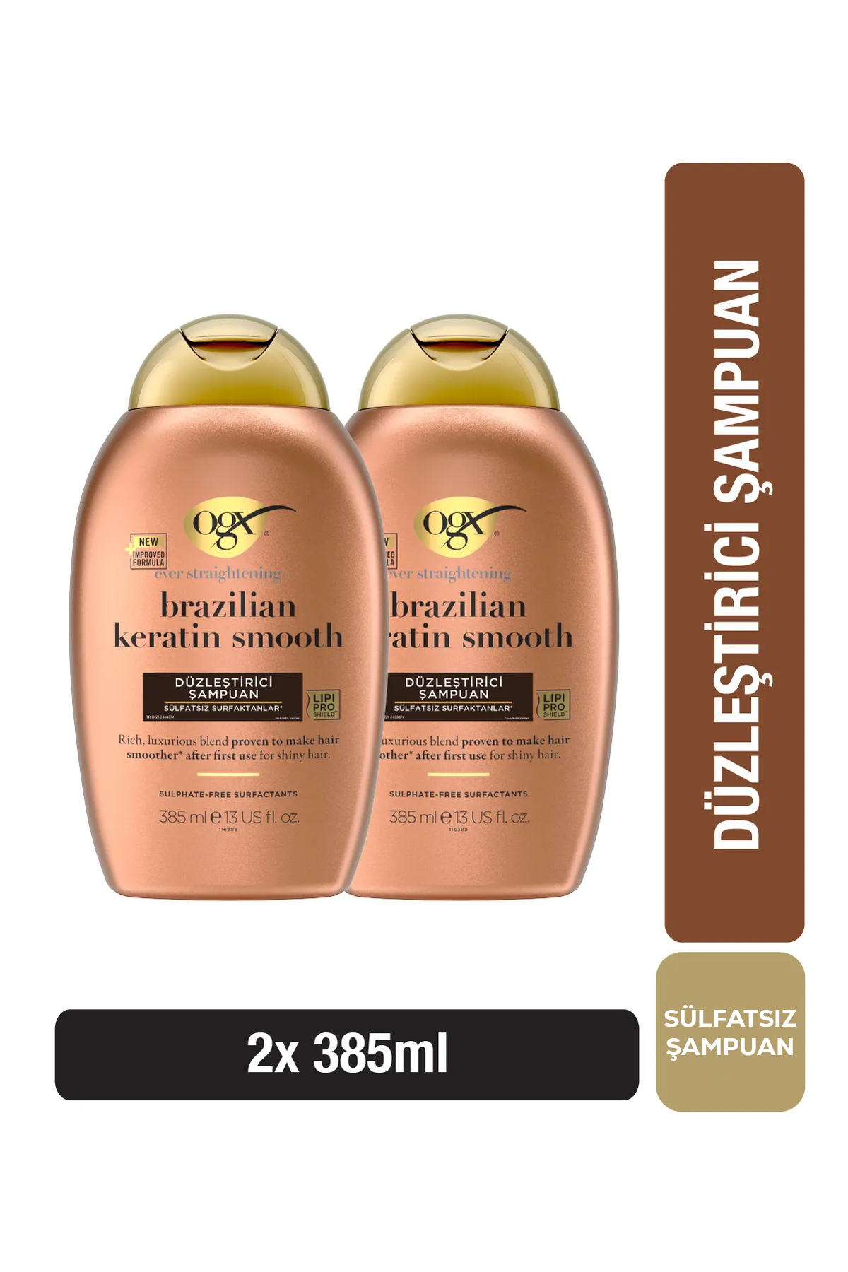 OGX Brazilian Keratin Smooth Düzleştirici Sülfatsız Şampuan 385 ml x2