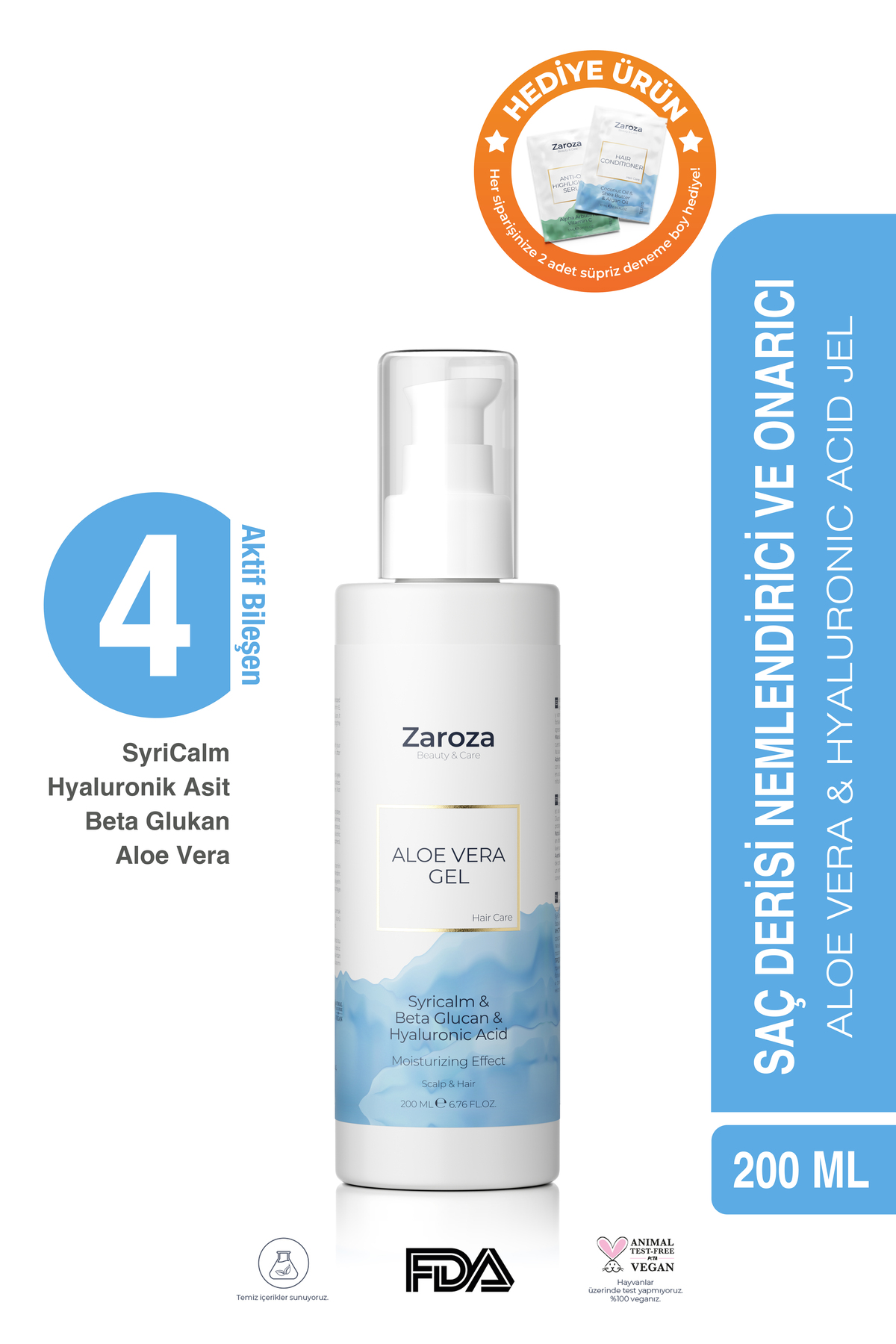 ZAROZA Saç Derisi Nemlendirici Aloe Vera Jel | Hassas Saç Derisine Özel - 200 ml