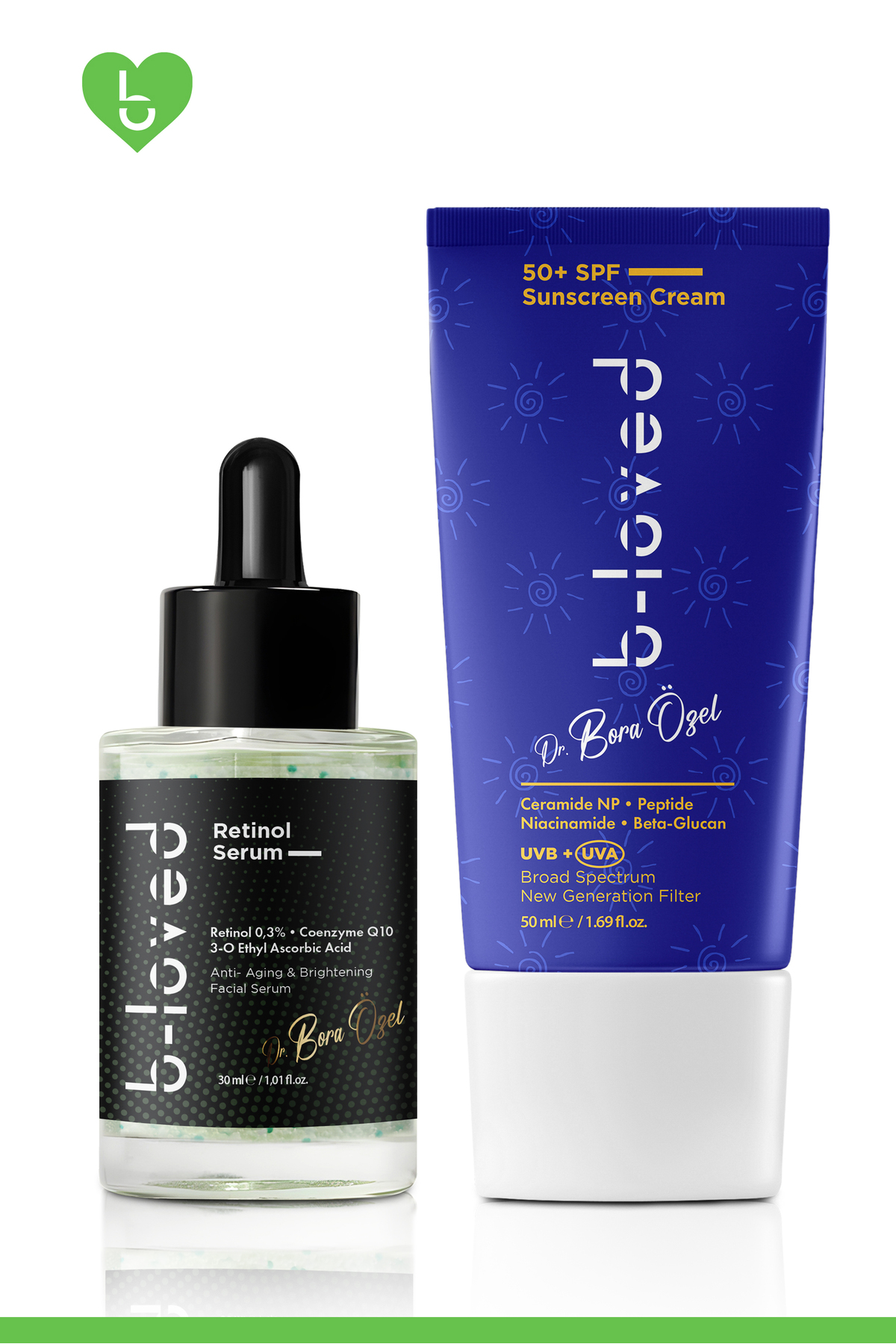 b-loved Retinol Serum + Güneş Kremi SPF 50+ ikili Cilt Yenileme & UV Koruması