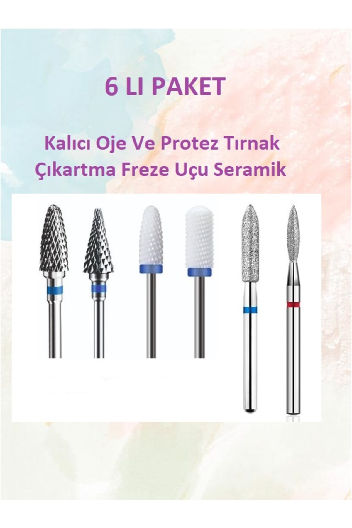 Helios 6lı karışık set Seramik, Çelik, Elmas Protez Tırnak Freze Uçlar Paslanmaz alıcı Oje Protez Çıkarıcı