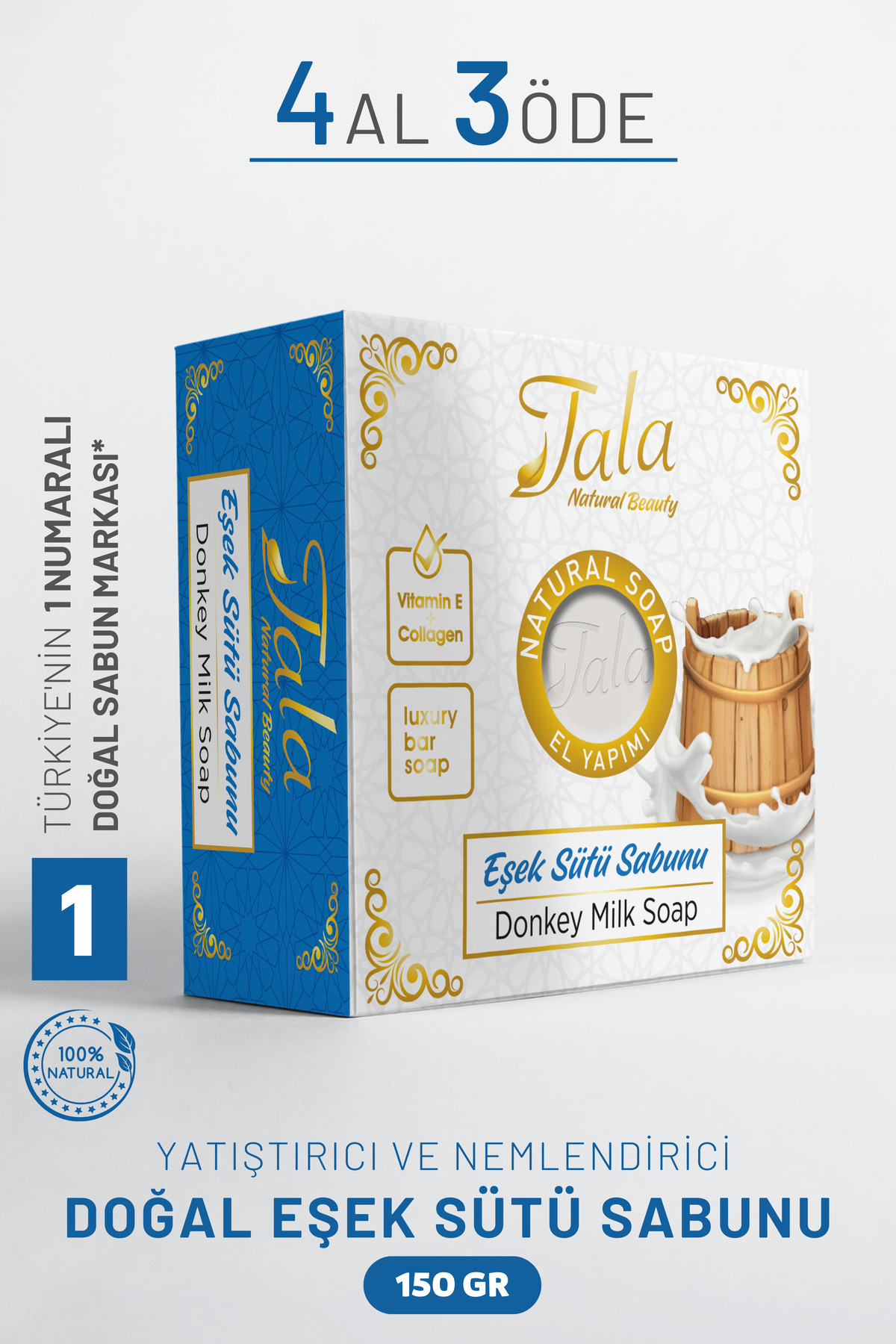 Tala Eşek Sütü Sabunu Cilt Arındırıcı, Besleyici ve Yumuşatıcı Doğal Eşek Sütlü Sabun Sabun 150 Gr