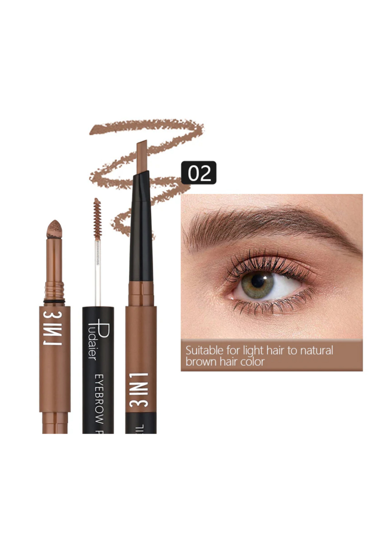 Pudaier 3ü1 arada kaş kalemi - 3-In-1 Eyebrow Multitasker vegan (02)