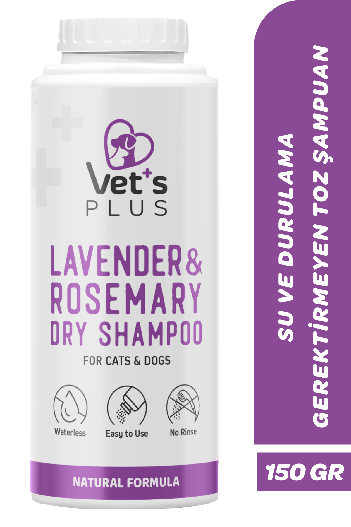 Vet's Plus Toz Şampuan 150gr (Lavanta ve Biberiye Özlü, Kedi ve Köpekler için)