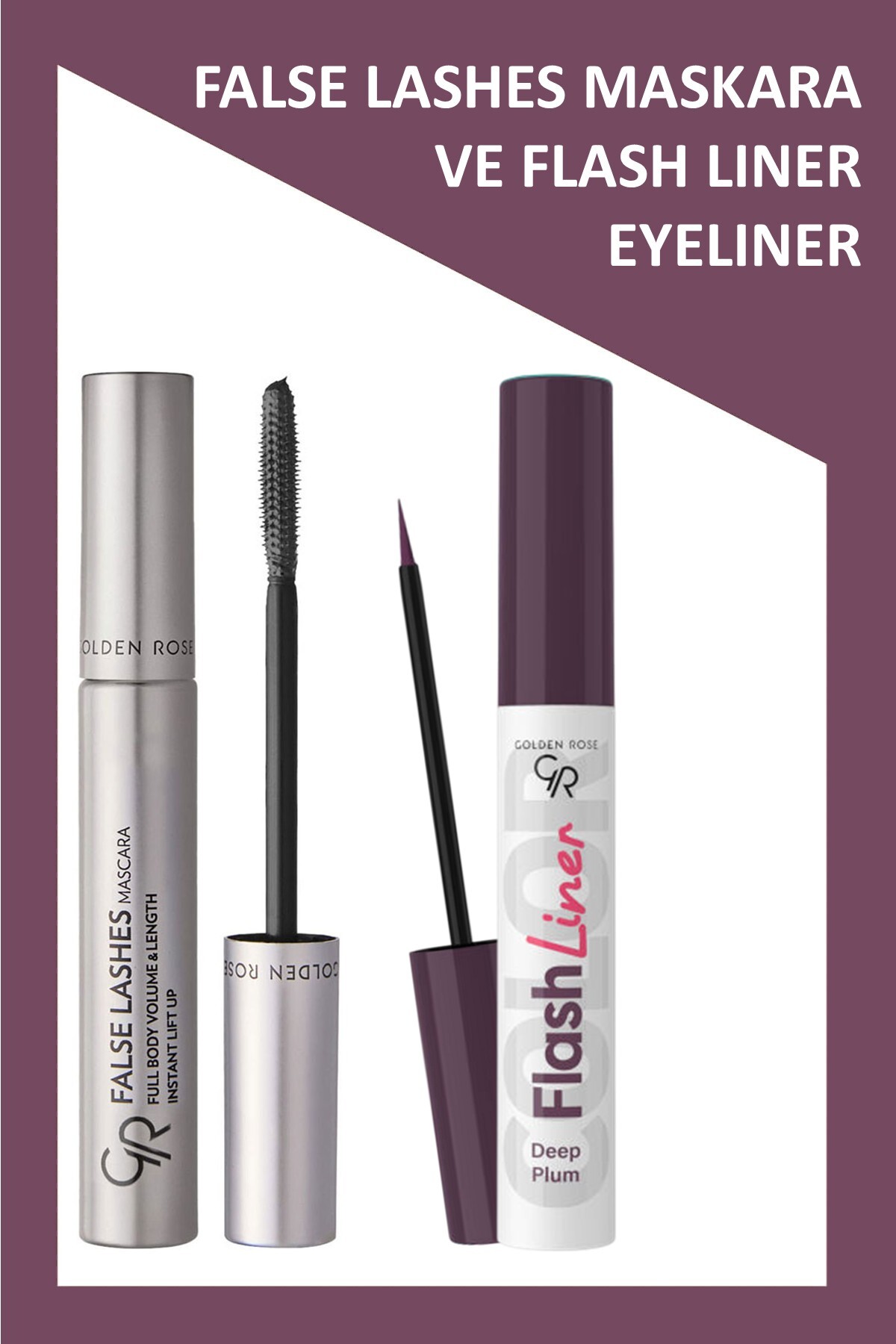 Golden Rose False Lashes Siyah Maskara ve Flash Liner Mürdüm Eyeliner Makyaj Seti