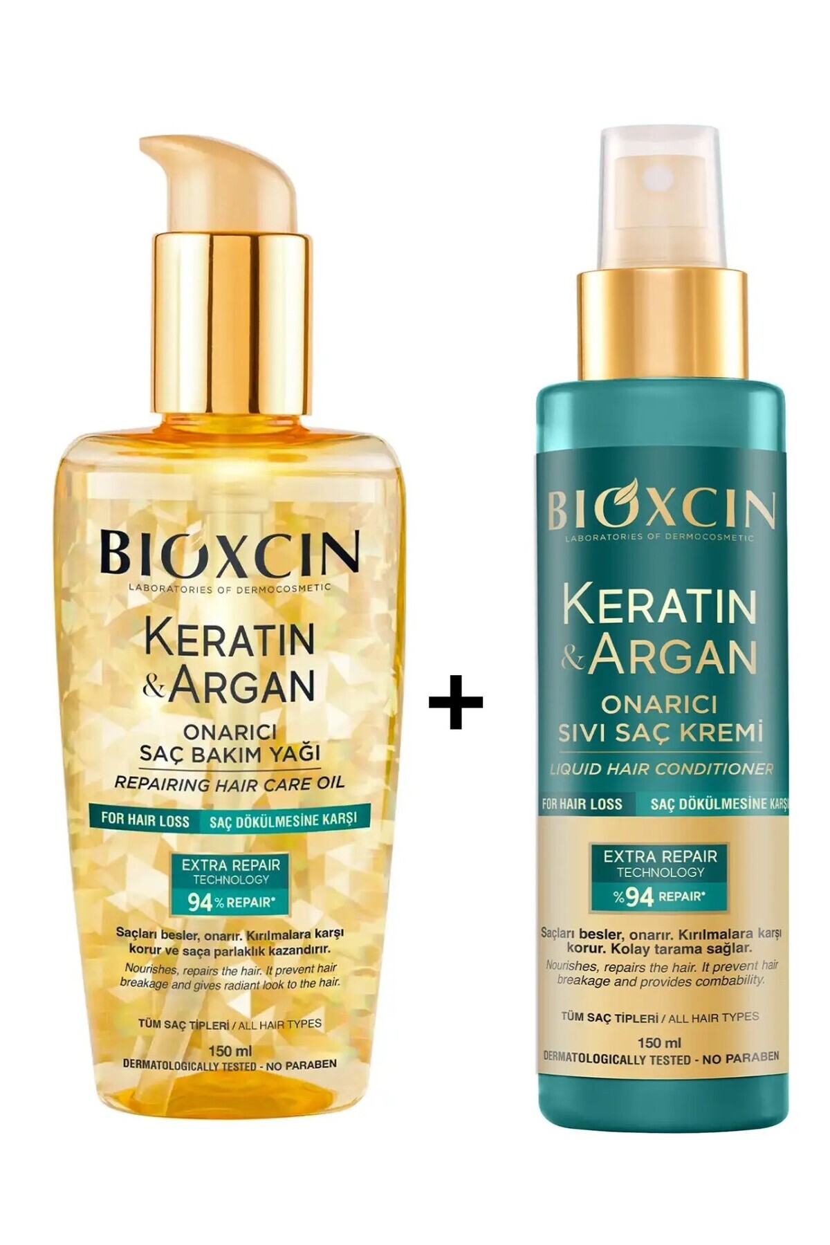 Bioxcin Keratin Argan Saç Bakım Yağı 150ml + Keratin Argan Sıvı Saç Kremi 150ml