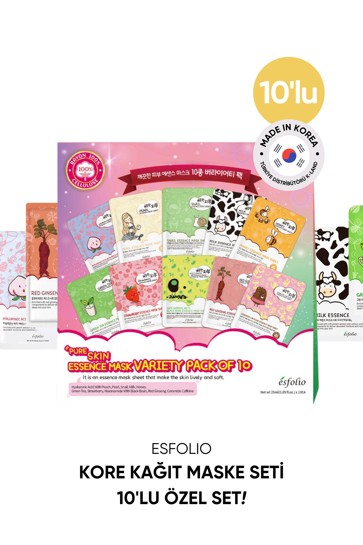 Esfolio 10 lu Kore Maske Seti Kutu İçinde Esfolio Pure Skin Korean Mask Variety Pack