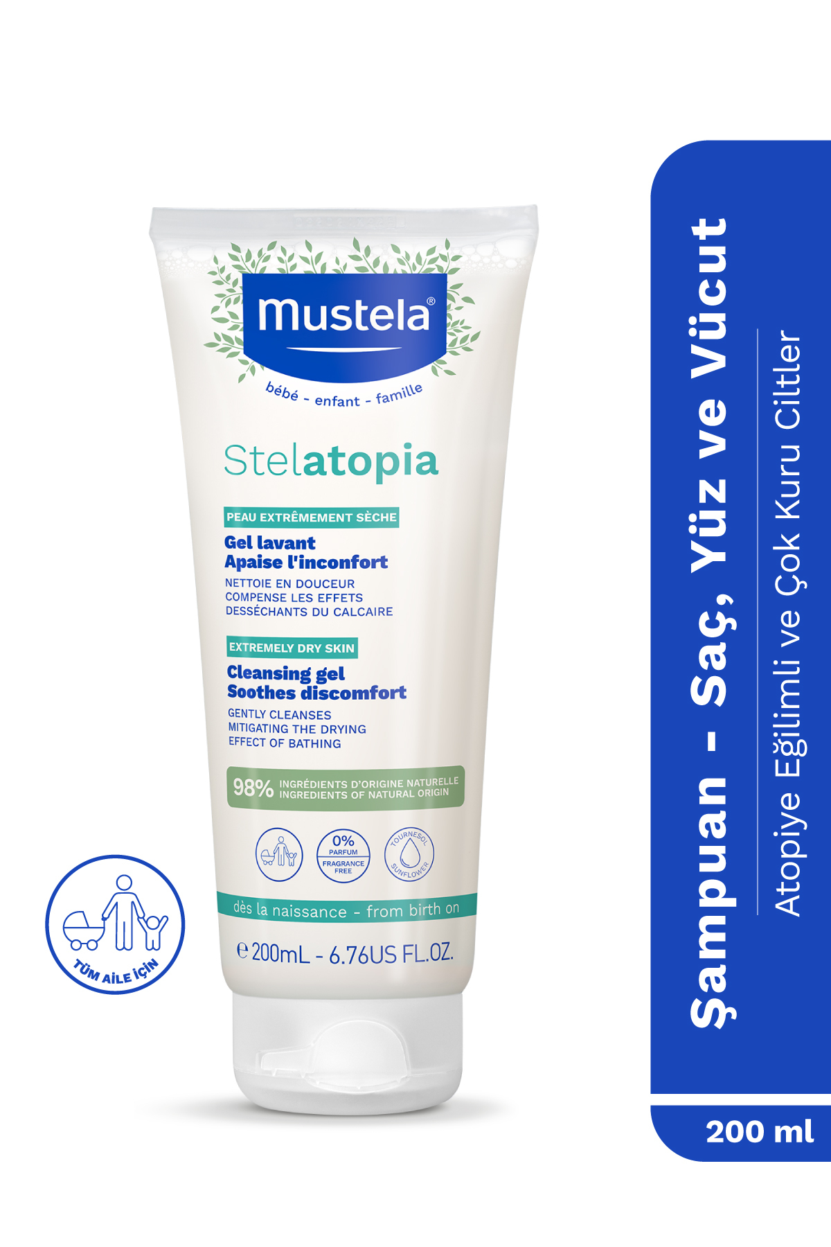 Mustela %98 Doğal Içerikli Stelatopia Çok Kuru Ve Atopik Ciltler Nemlendirici Şampuan Yüz Vücut Saç 200ml