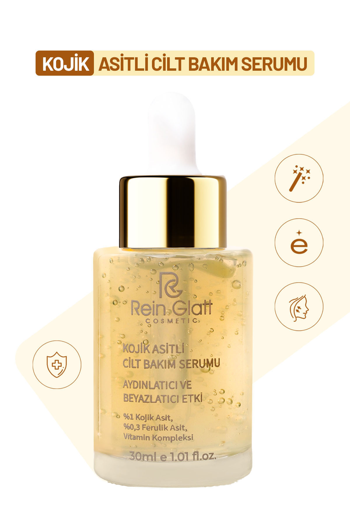 Rein Glatt Cosmetic Kojic Asit Serumu, Kırışıklık Ve Leke Karşıtı Aydınaltıcı Beyazlatıcı Renk Eşitleyici Antiaging Etki