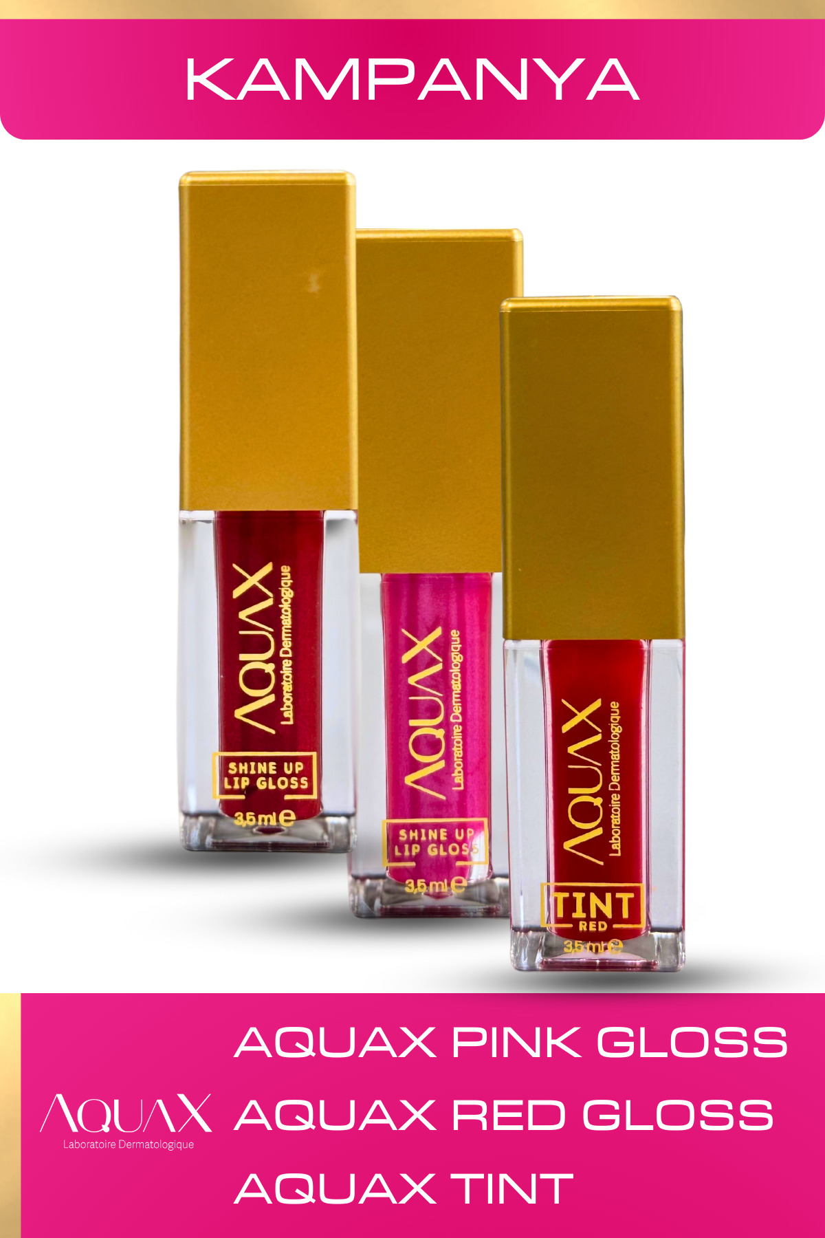 AquaX 3'lü Gloss Dudak seti - Red,Pink,Tint