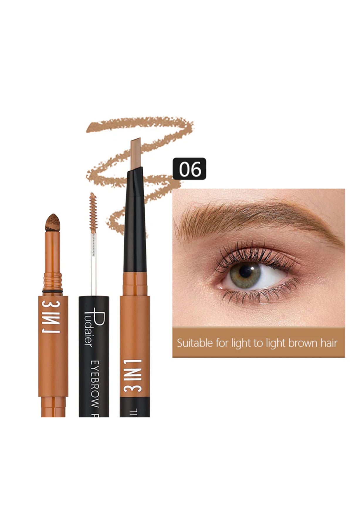 Pudaier 3ü1 arada kaş kalemi - 3-In-1 Eyebrow Multitasker vegan (06)