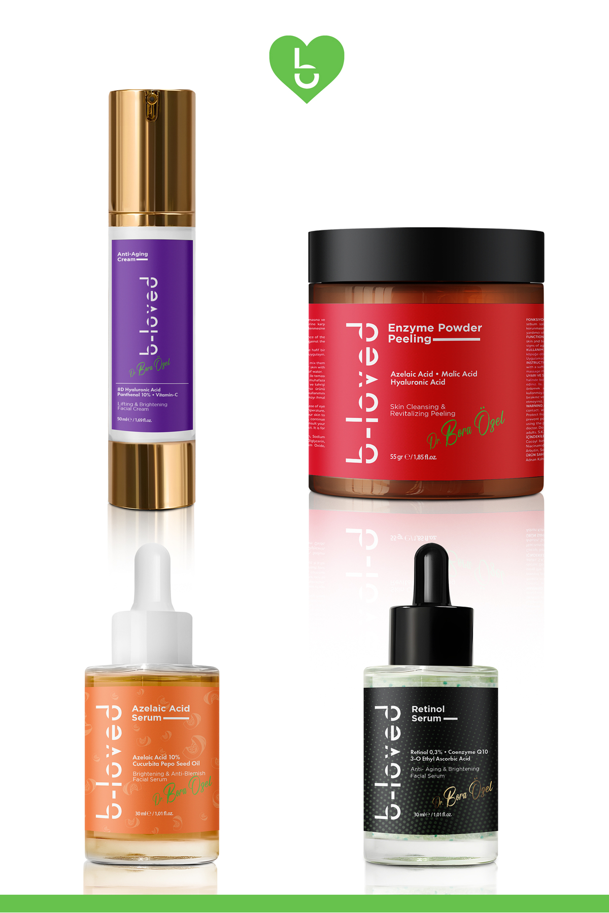 b-loved BLoved 4'lü Cilt Yenileme Seti Retinol Serum, Azelaik Serum, Enzim Peeling , Anti-Aging