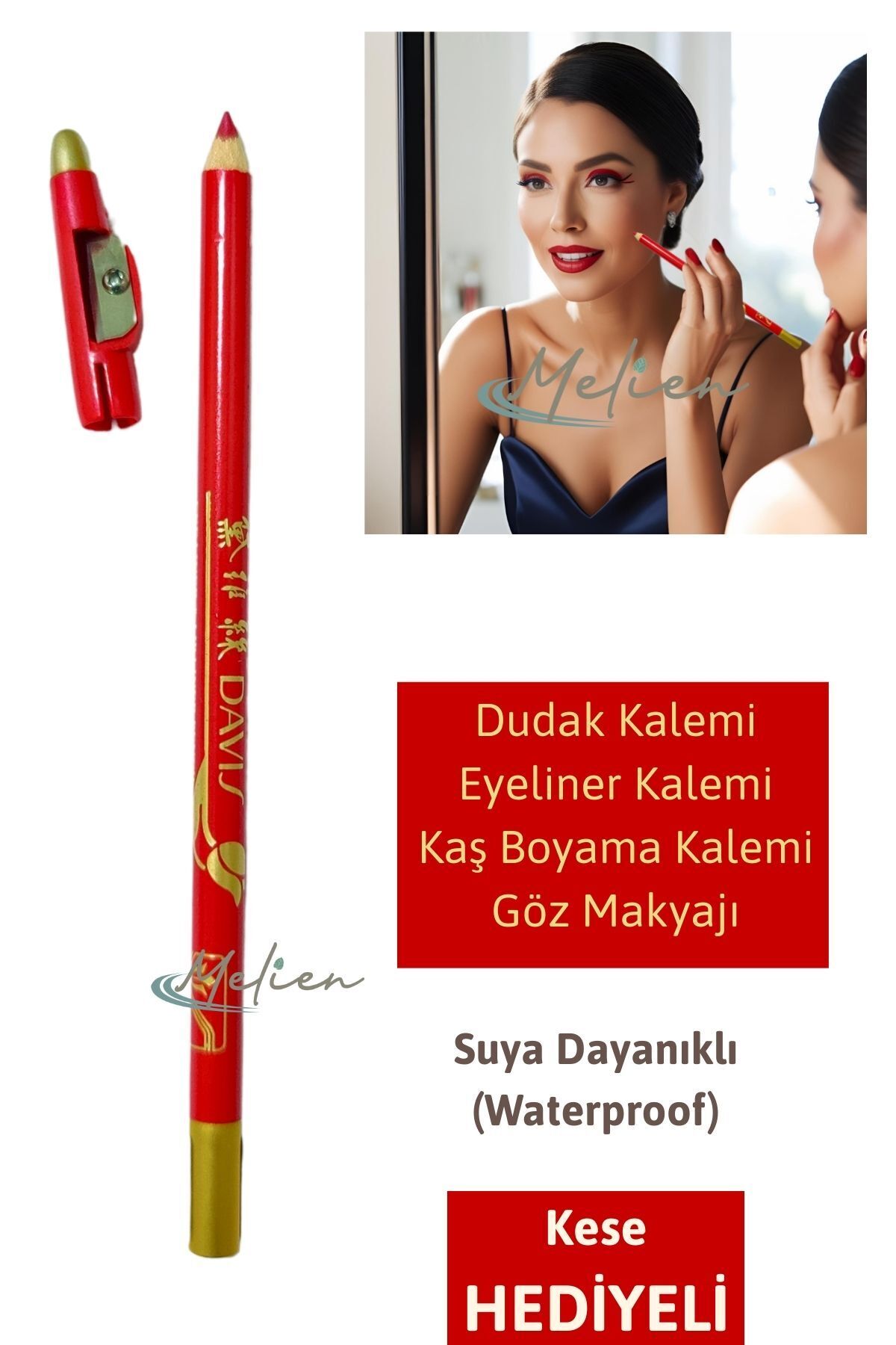 Melien 1 Ad Pembe Kırmızı Suya Dayanıklı Dudak Eyeliner Kalemi Göz Altı Kaş Boyama Makyaj Kalemi Seti Aksesuar